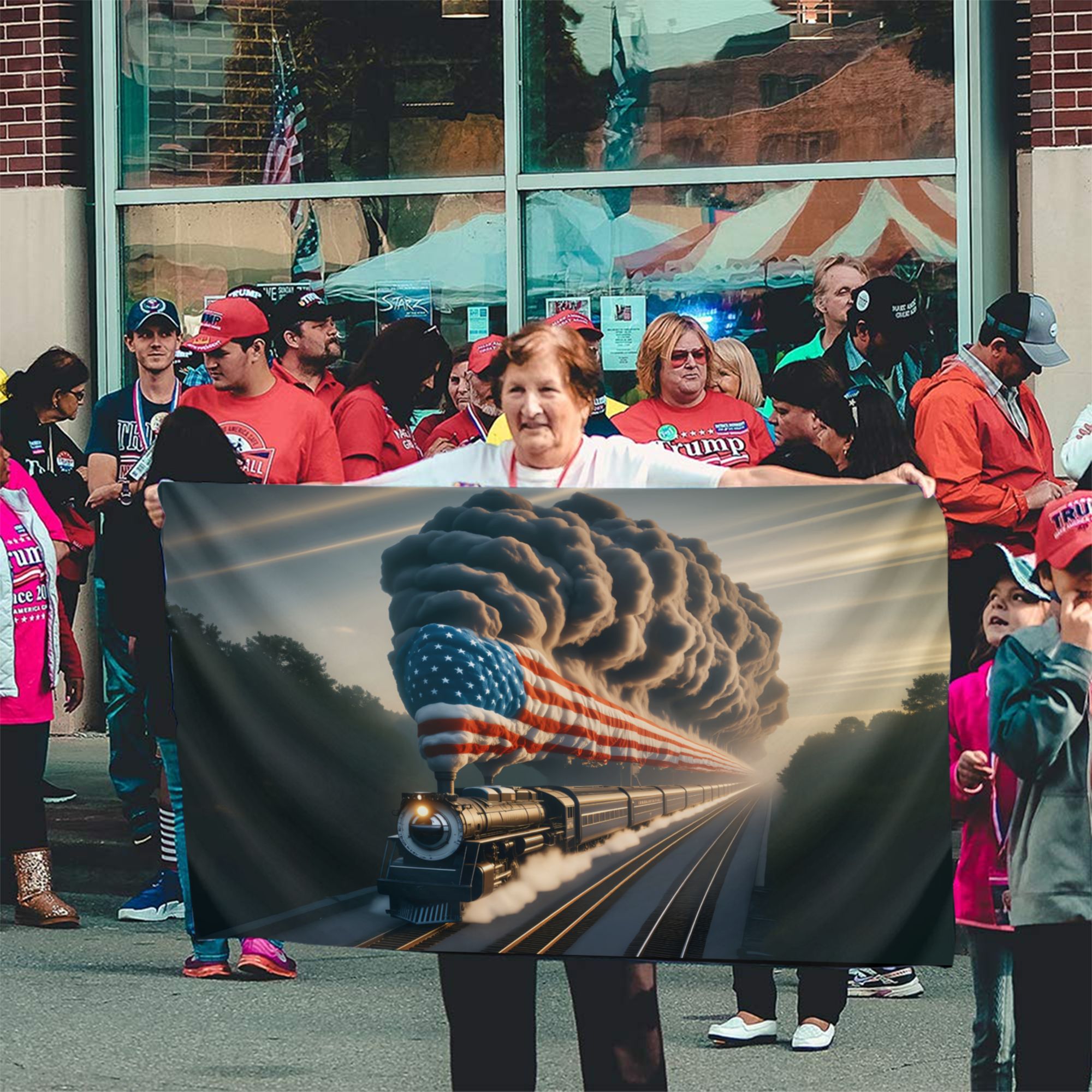 Custom Grommet Flag USA Train Flag