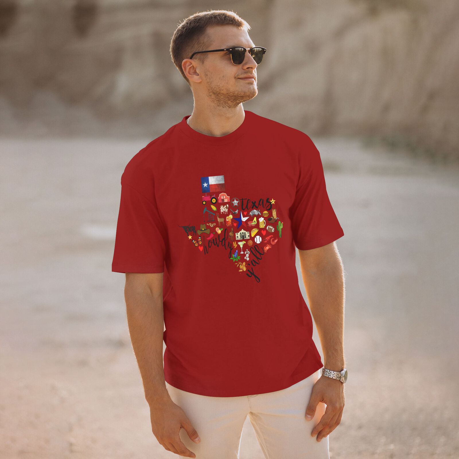 Texas Cowboy Map T-Shirt 100% Cotton Crew Neck Short Sleeve Texas Pride Home Tee CULTSTV303