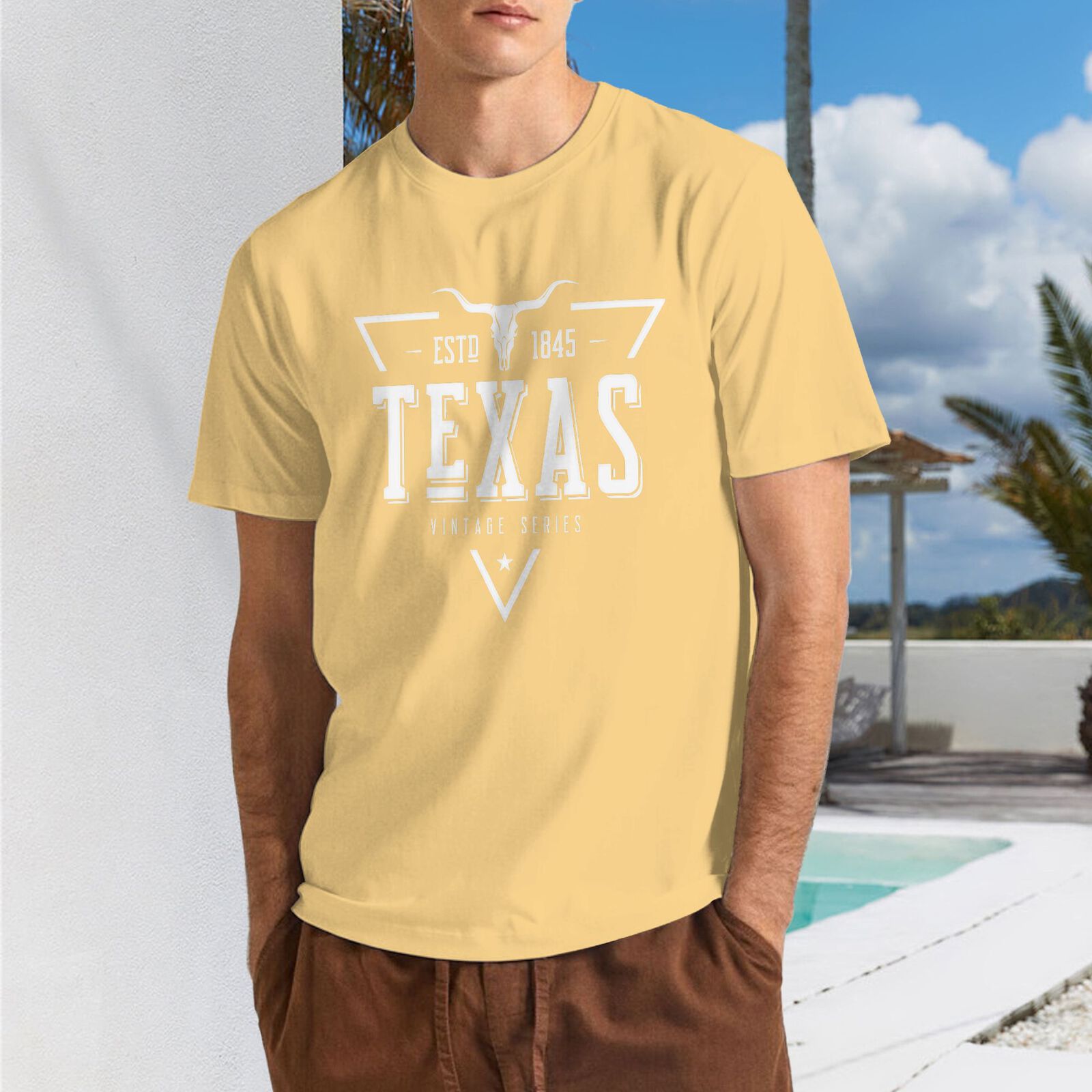 Texas ESTD 1845 T-Shirt 100% Cotton Crew Neck Short Sleeve T-Shirt Vintage Series CULTSTV302