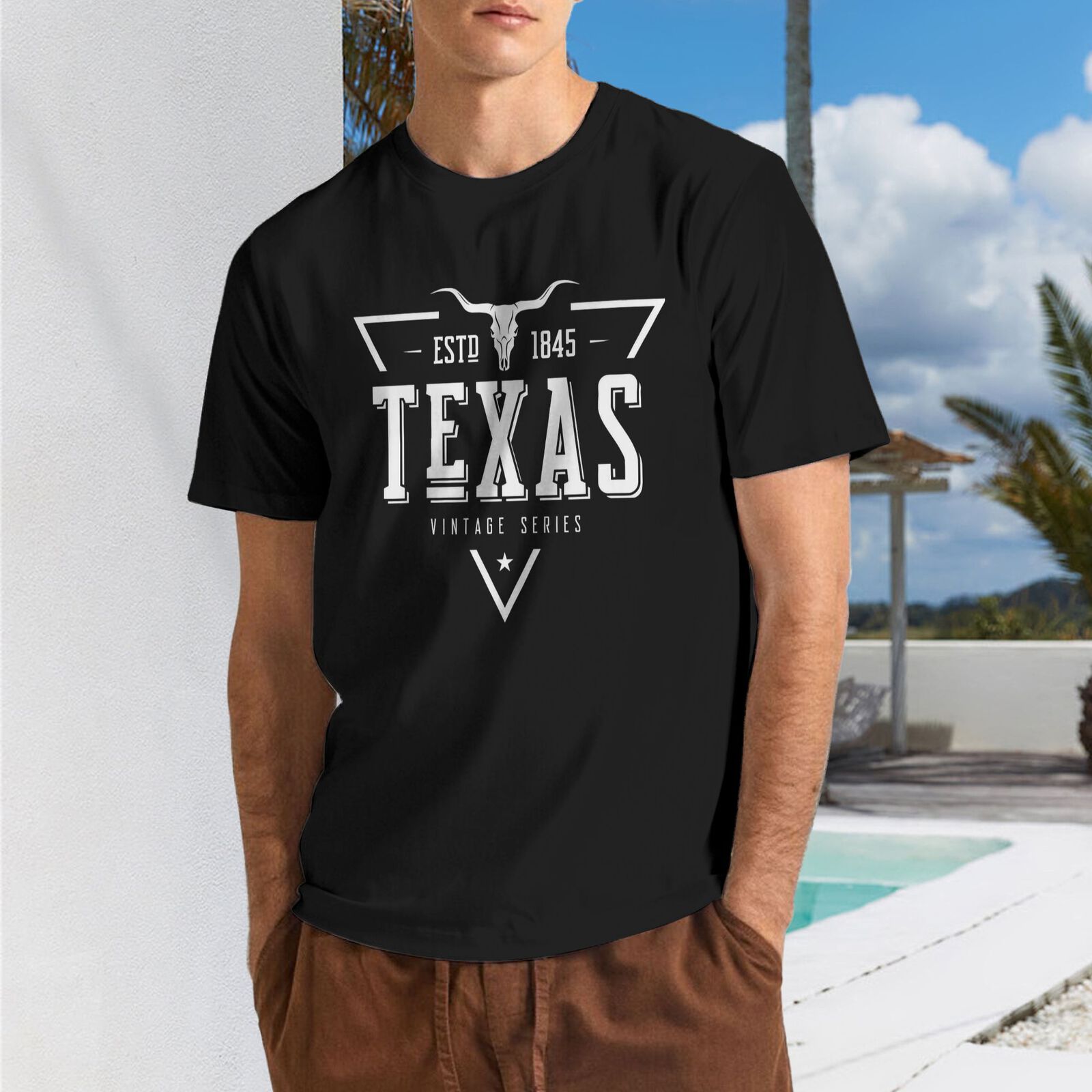 Texas ESTD 1845 T-Shirt 100% Cotton Crew Neck Short Sleeve T-Shirt Vintage Series CULTSTV302