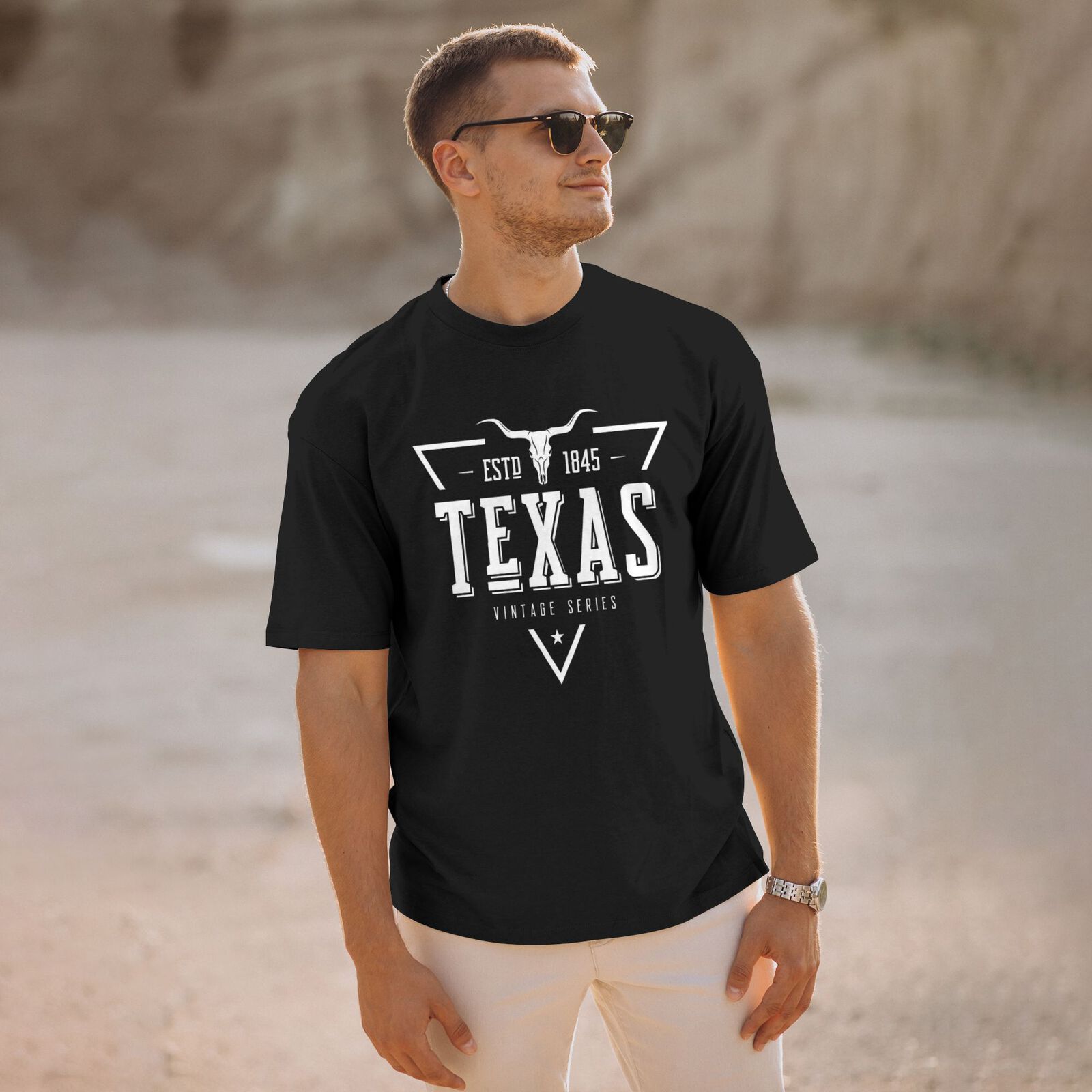 Texas ESTD 1845 T-Shirt 100% Cotton Crew Neck Short Sleeve T-Shirt Vintage Series CULTSTV302