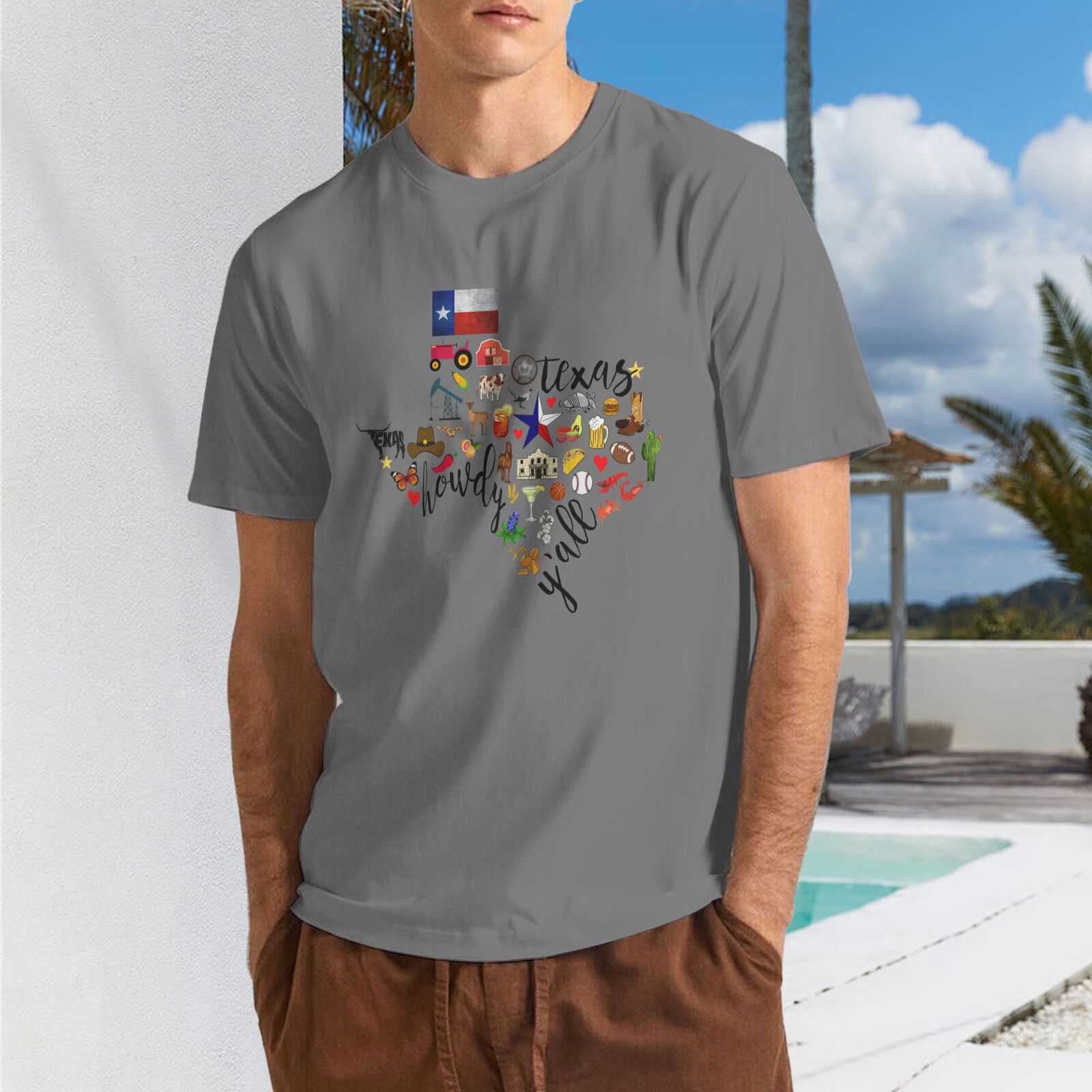 Texas Cowboy Map T-Shirt 100% Cotton Crew Neck Short Sleeve Texas Pride Home Tee CULTSTV303