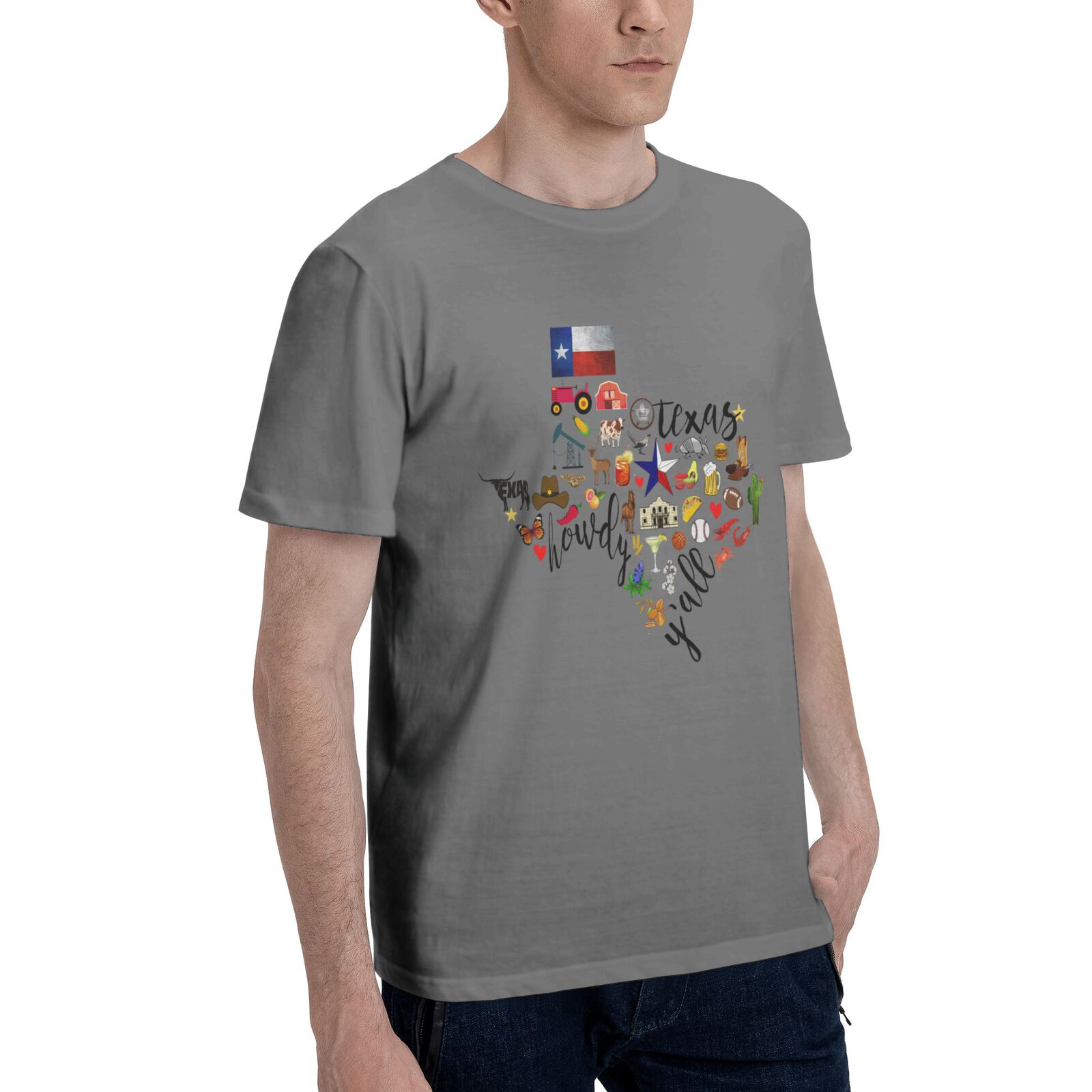 Texas Cowboy Map T-Shirt 100% Cotton Crew Neck Short Sleeve Texas Pride Home Tee CULTSTV303