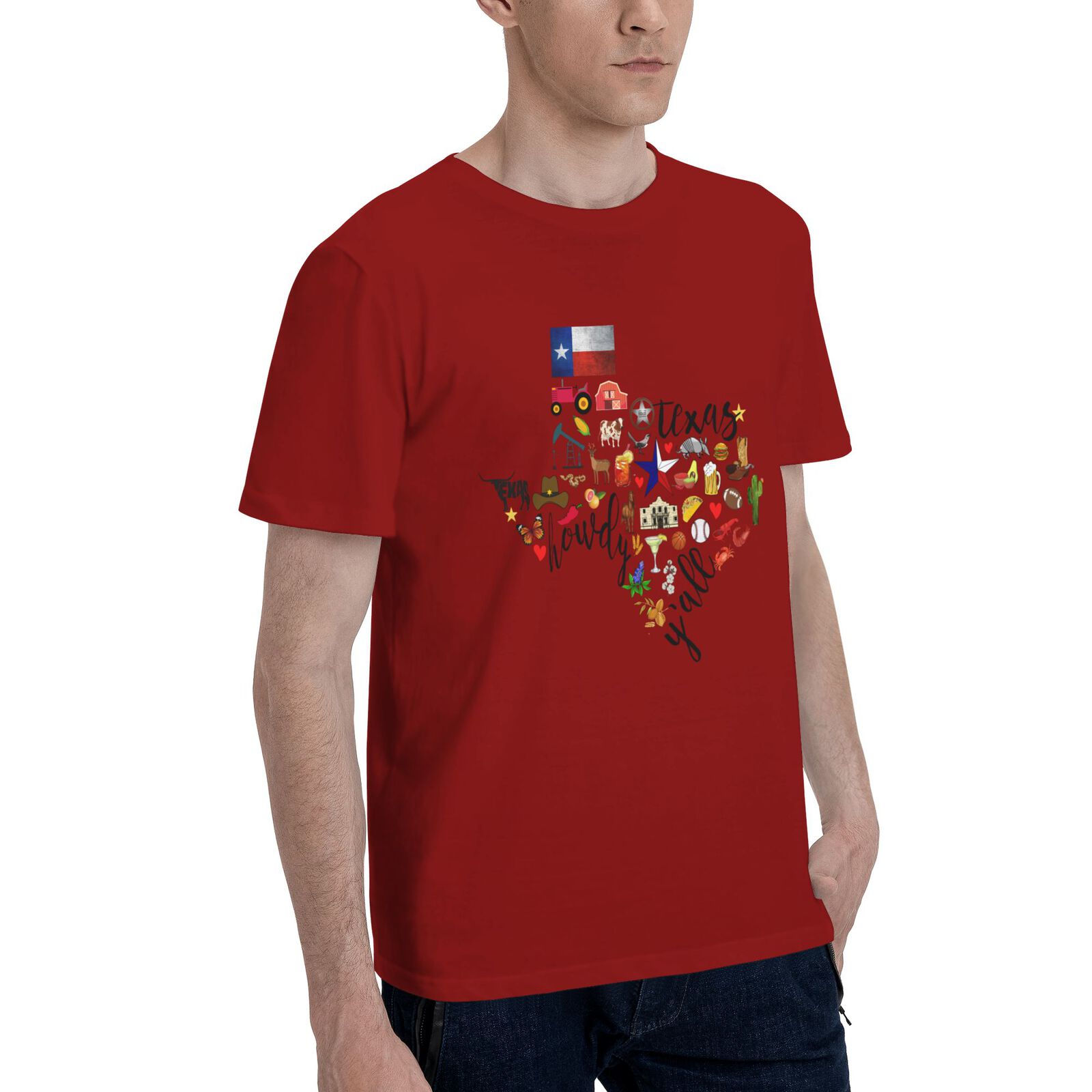 Texas Cowboy Map T-Shirt 100% Cotton Crew Neck Short Sleeve Texas Pride Home Tee CULTSTV303