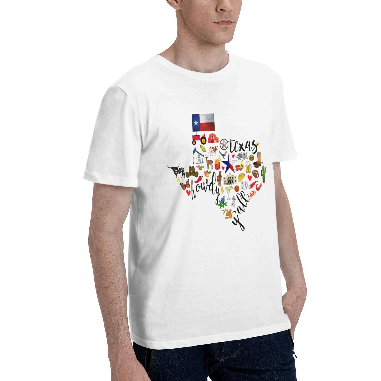 Texas Cowboy Map T-Shirt 100% Cotton Crew Neck Short Sleeve Texas Pride Home Tee CULTSTV303
