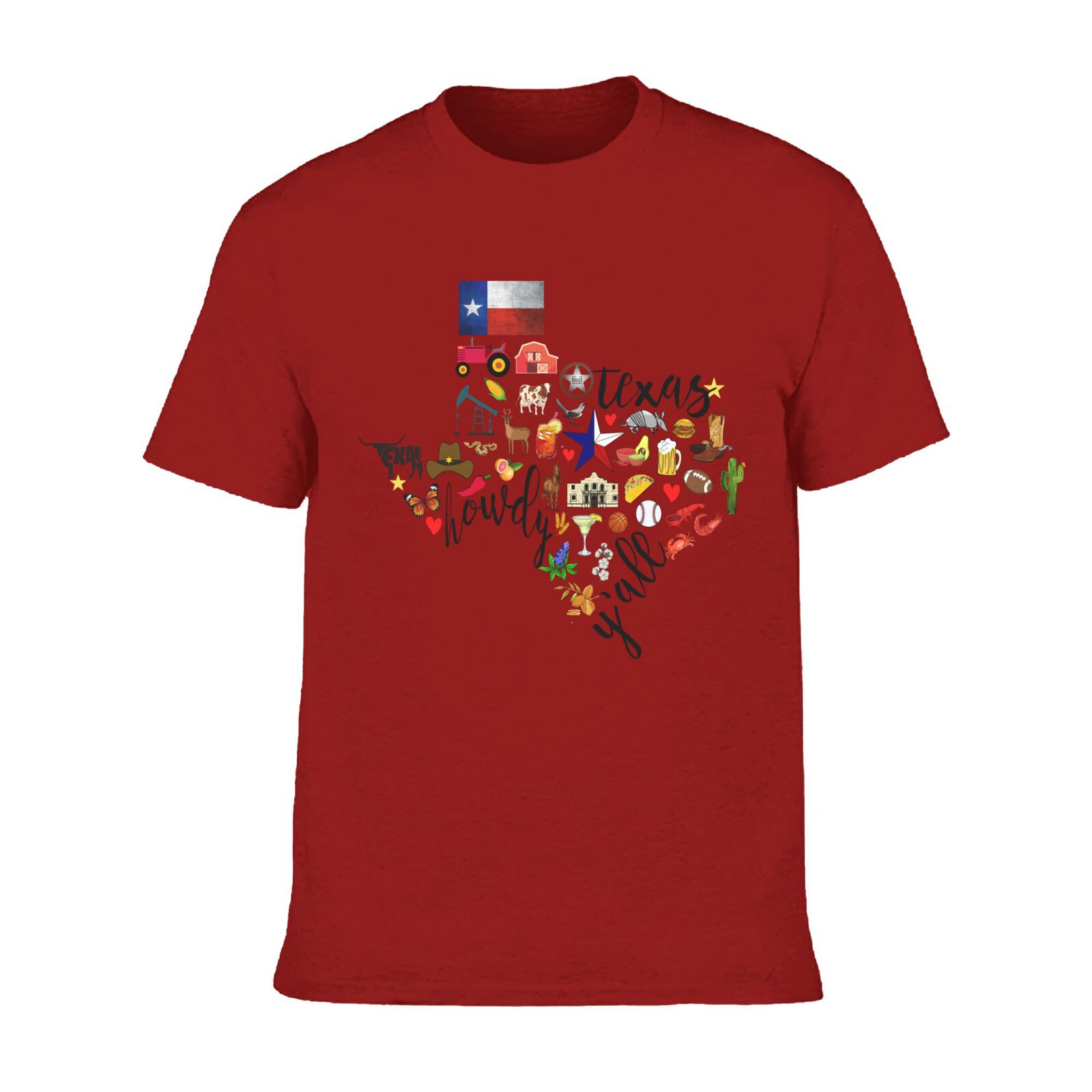 Texas Cowboy Map T-Shirt 100% Cotton Crew Neck Short Sleeve Texas Pride Home Tee CULTSTV303