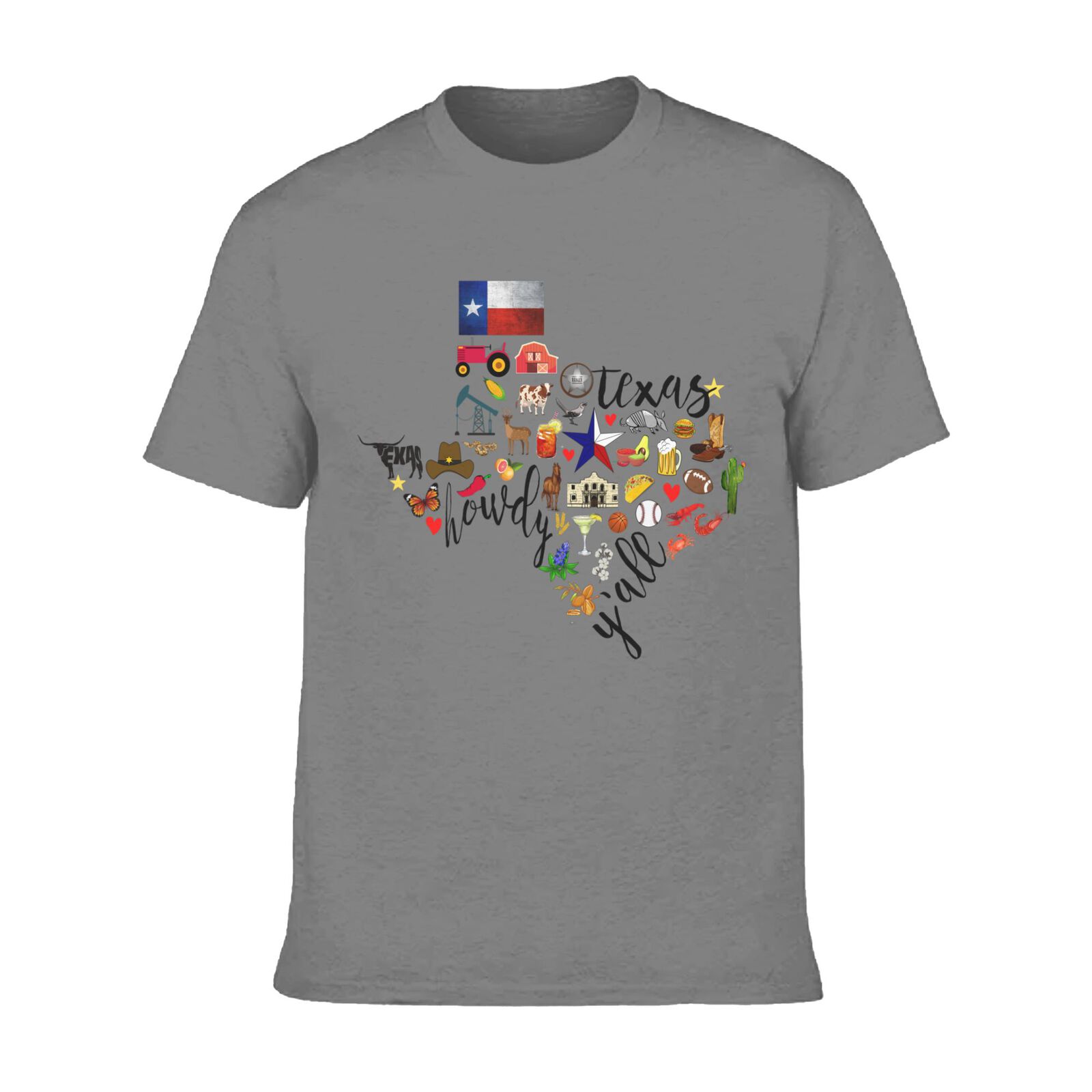 Texas Cowboy Map T-Shirt 100% Cotton Crew Neck Short Sleeve Texas Pride Home Tee CULTSTV303