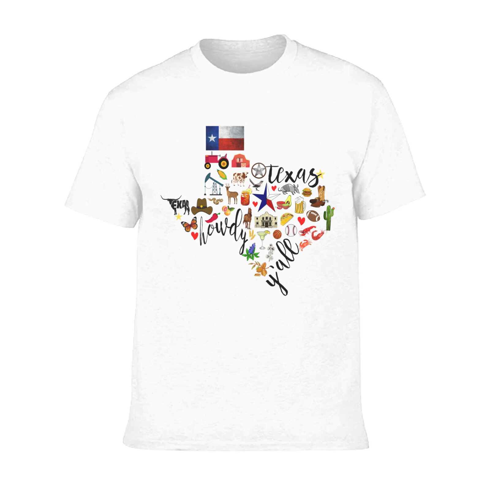 Texas Cowboy Map T-Shirt 100% Cotton Crew Neck Short Sleeve Texas Pride Home Tee CULTSTV303