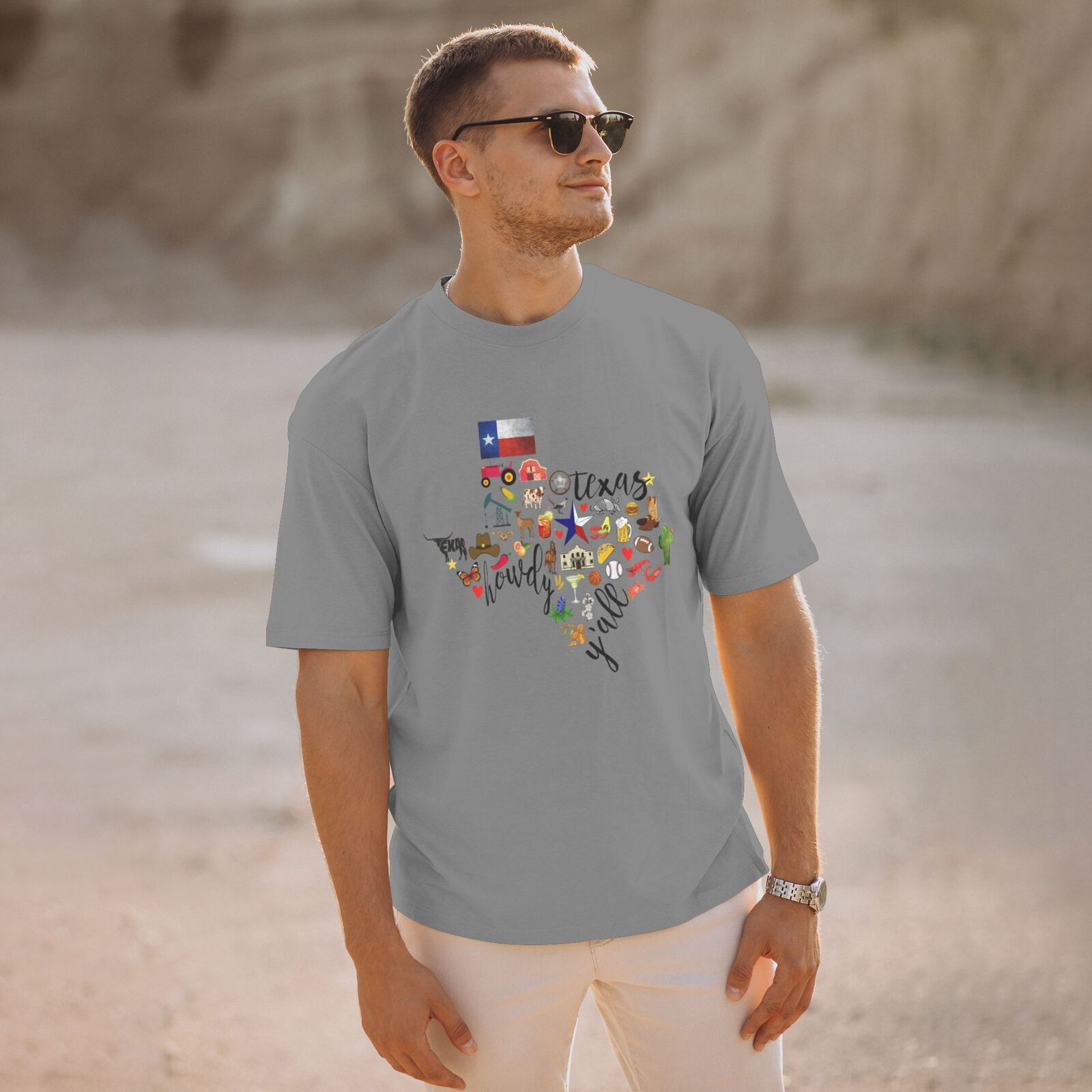 Texas Cowboy Map T-Shirt 100% Cotton Crew Neck Short Sleeve Texas Pride Home Tee CULTSTV303