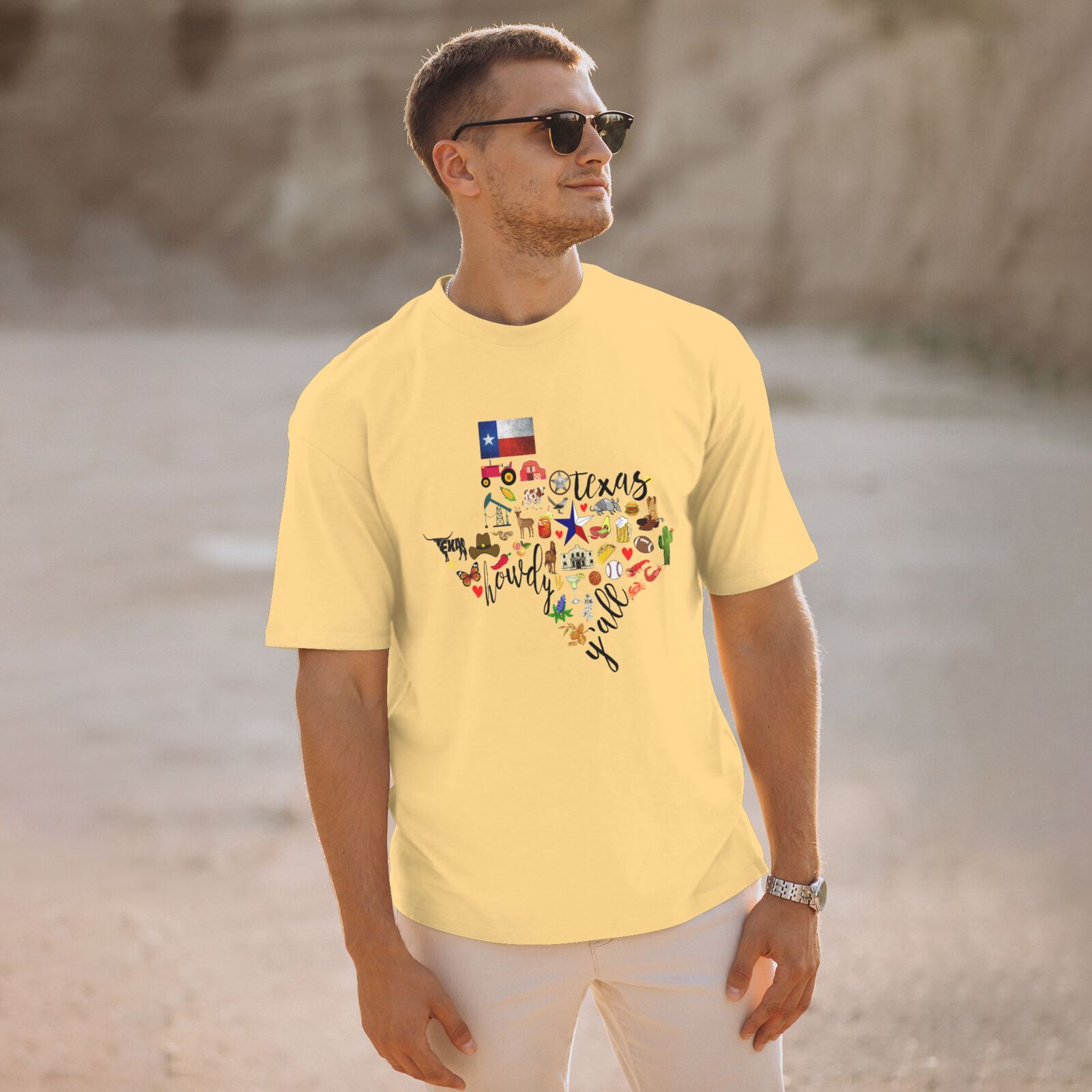Texas Cowboy Map T-Shirt 100% Cotton Crew Neck Short Sleeve Texas Pride Home Tee CULTSTV303