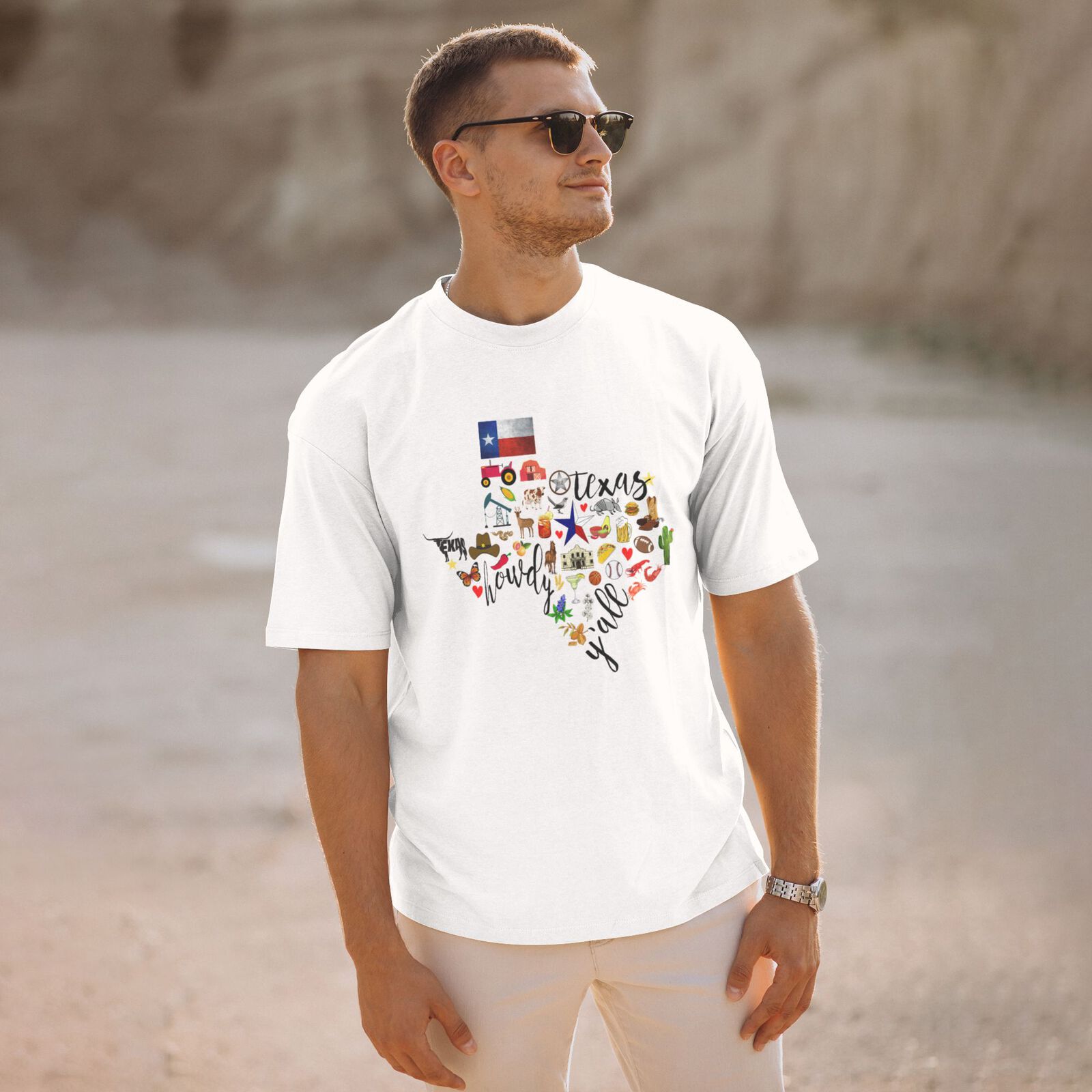 Texas Cowboy Map T-Shirt 100% Cotton Crew Neck Short Sleeve Texas Pride Home Tee CULTSTV303