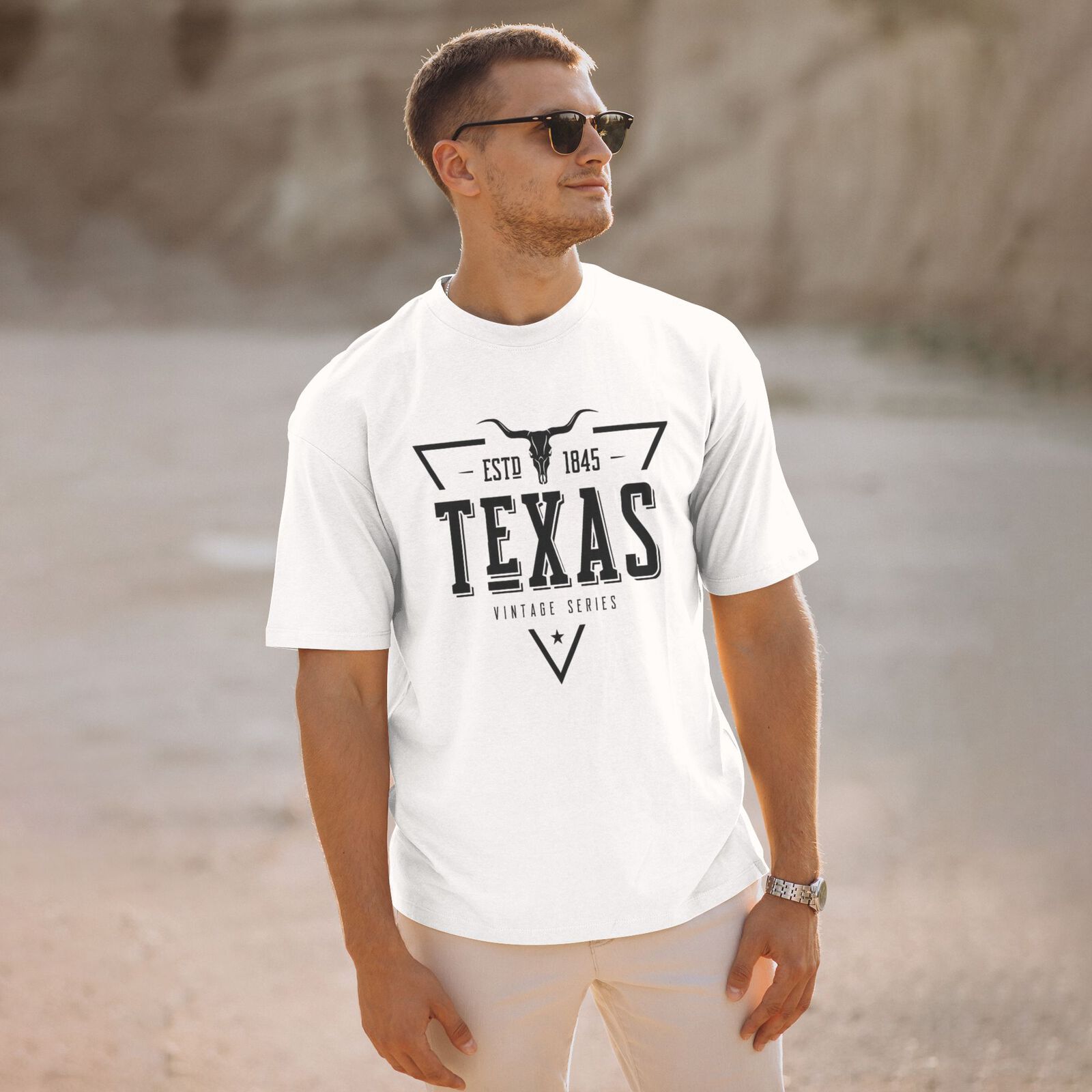 Texas ESTD 1845 T-Shirt 100% Cotton Crew Neck Short Sleeve T-Shirt Vintage Series CULTSTV302