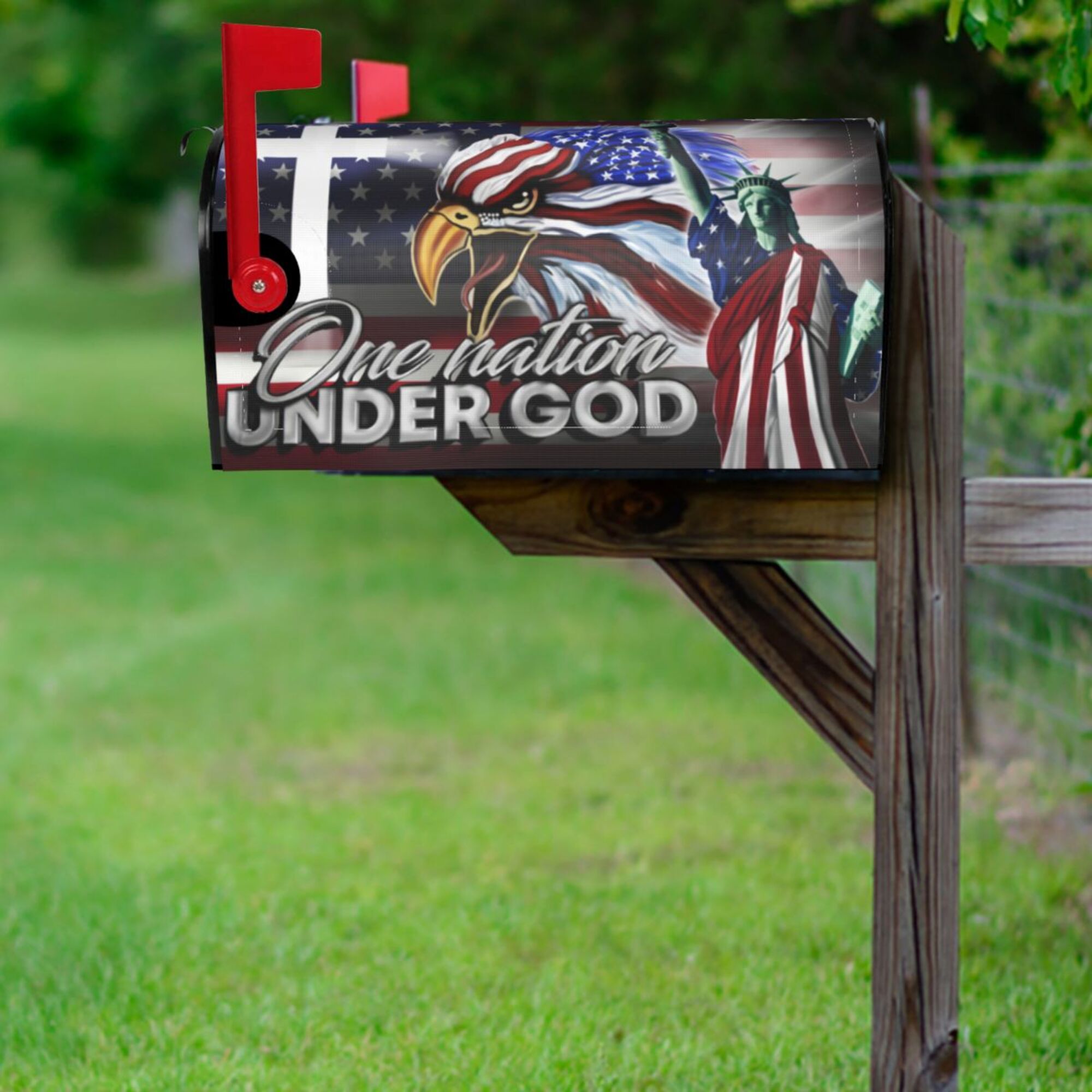 American Mailbox Cover US Eagle Cross Freedom Grommet Flag One Nation Under God