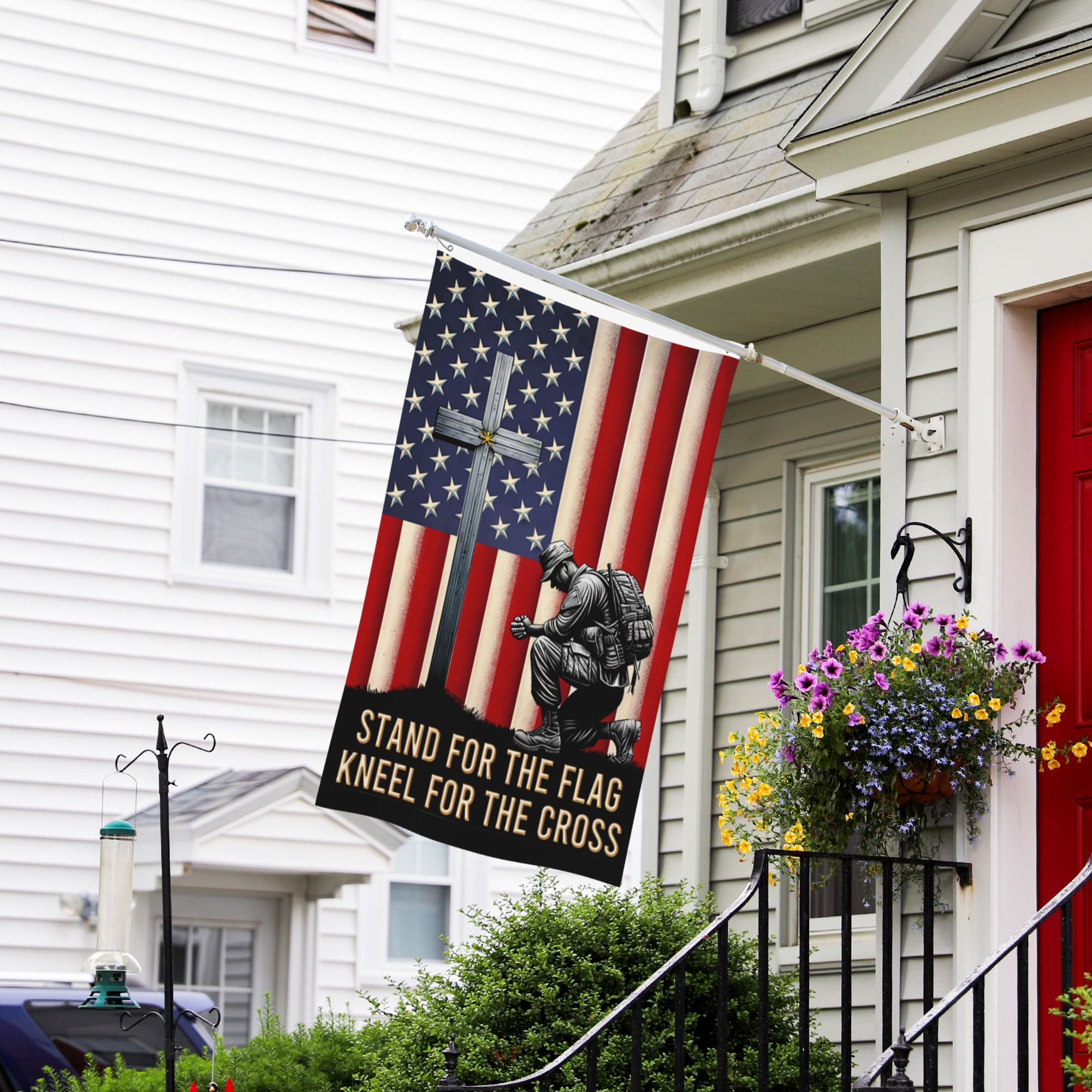 American Veteran Flag With Cross Veteran Day Christ Flag Stand For The Flag Kneel For The Cross