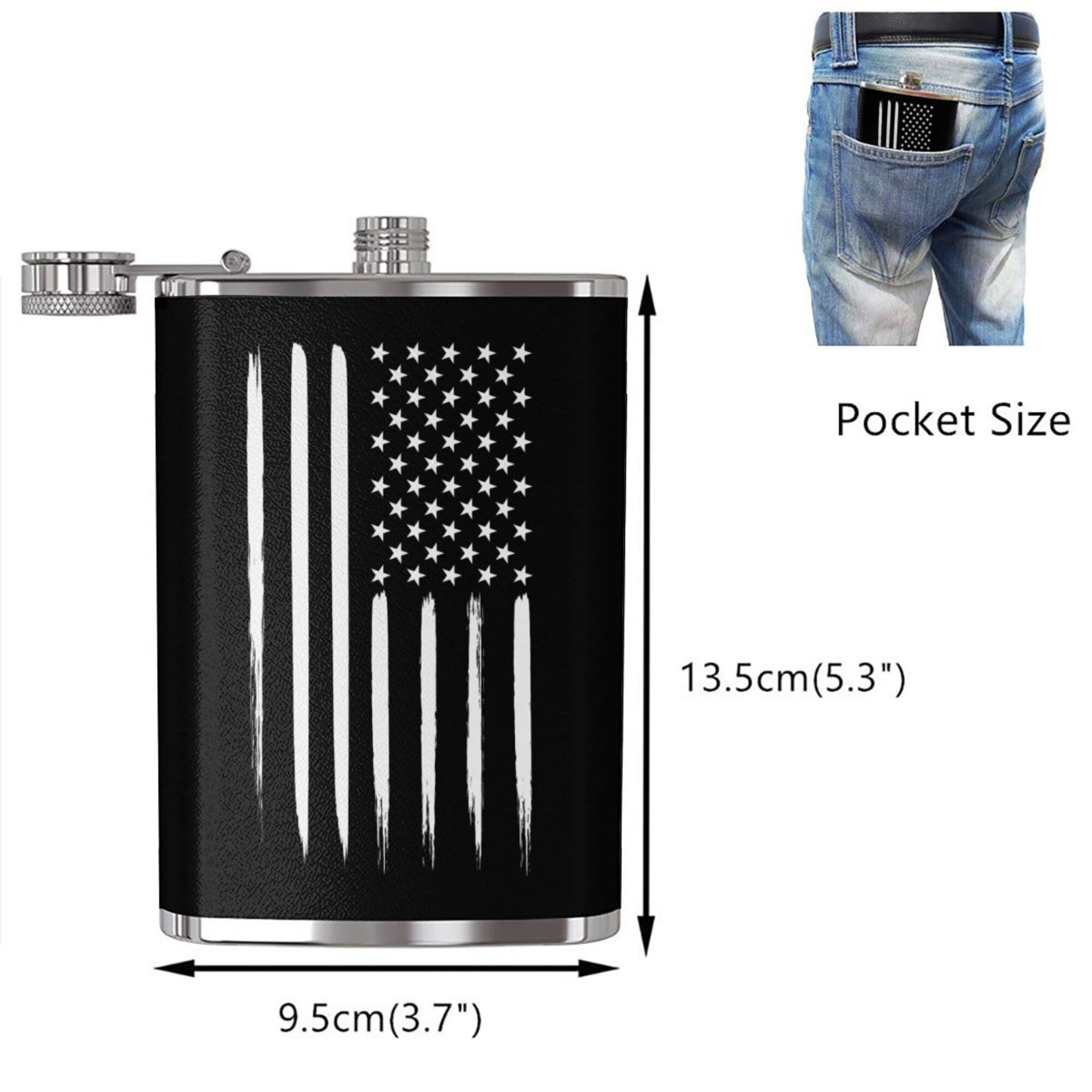 American Flag 8 oz Flask | Stainless Steel Hip Flask for Liquor – Matte Black, Great Gift Idea for Veterans 