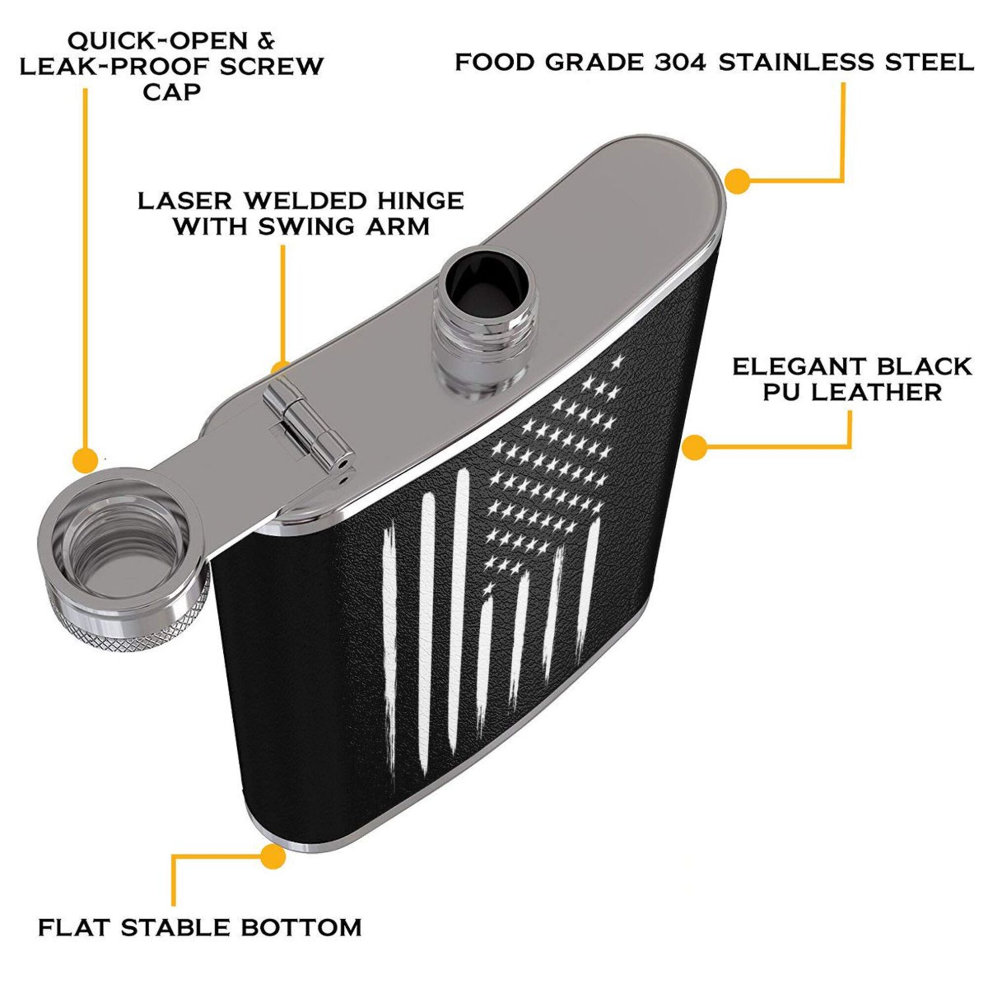American Flag 8 oz Flask | Stainless Steel Hip Flask for Liquor – Matte Black, Great Gift Idea for Veterans 