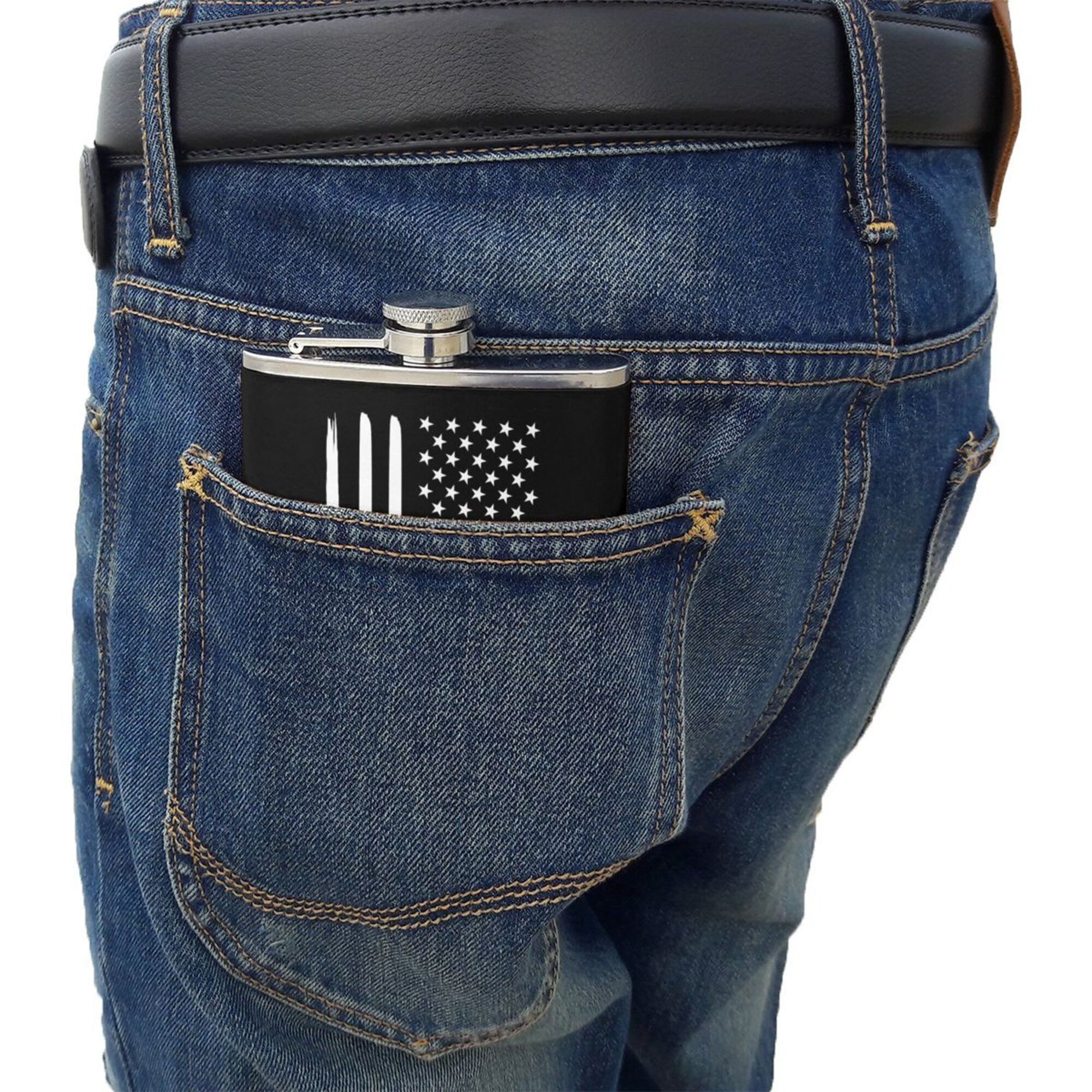 American Flag 8 oz Flask | Stainless Steel Hip Flask for Liquor – Matte Black, Great Gift Idea for Veterans 
