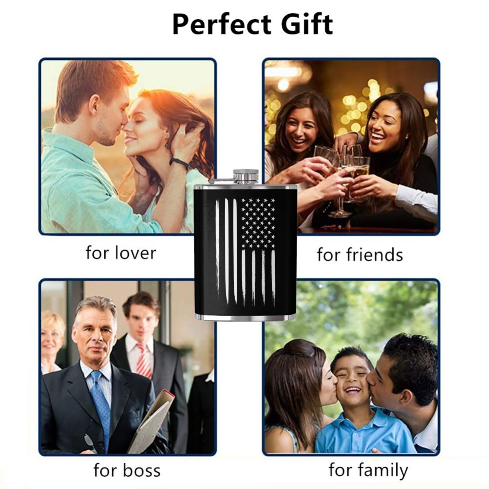 American Flag 8 oz Flask | Stainless Steel Hip Flask for Liquor – Matte Black, Great Gift Idea for Veterans 