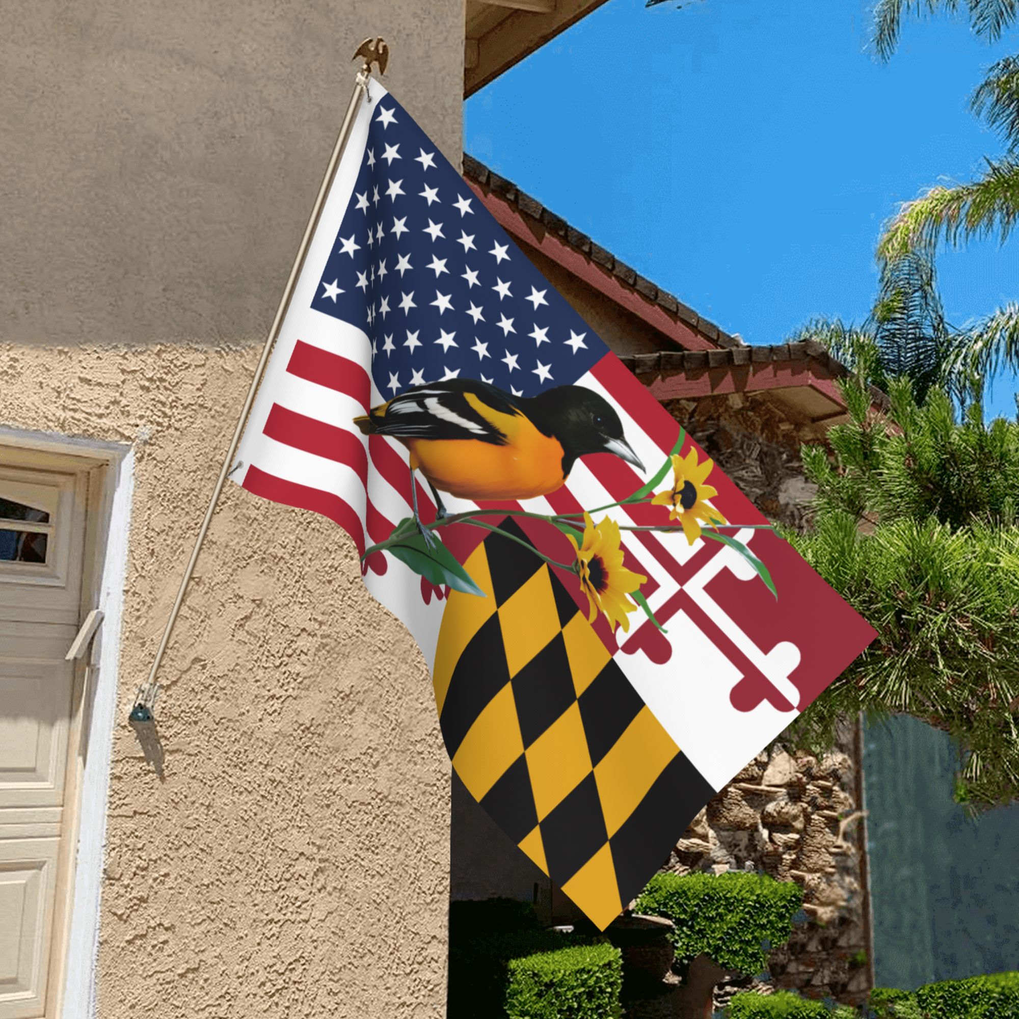 Maryland Grommet Flag Baltimore Oriole And Black-eyed Susan American Flag MDBOBES