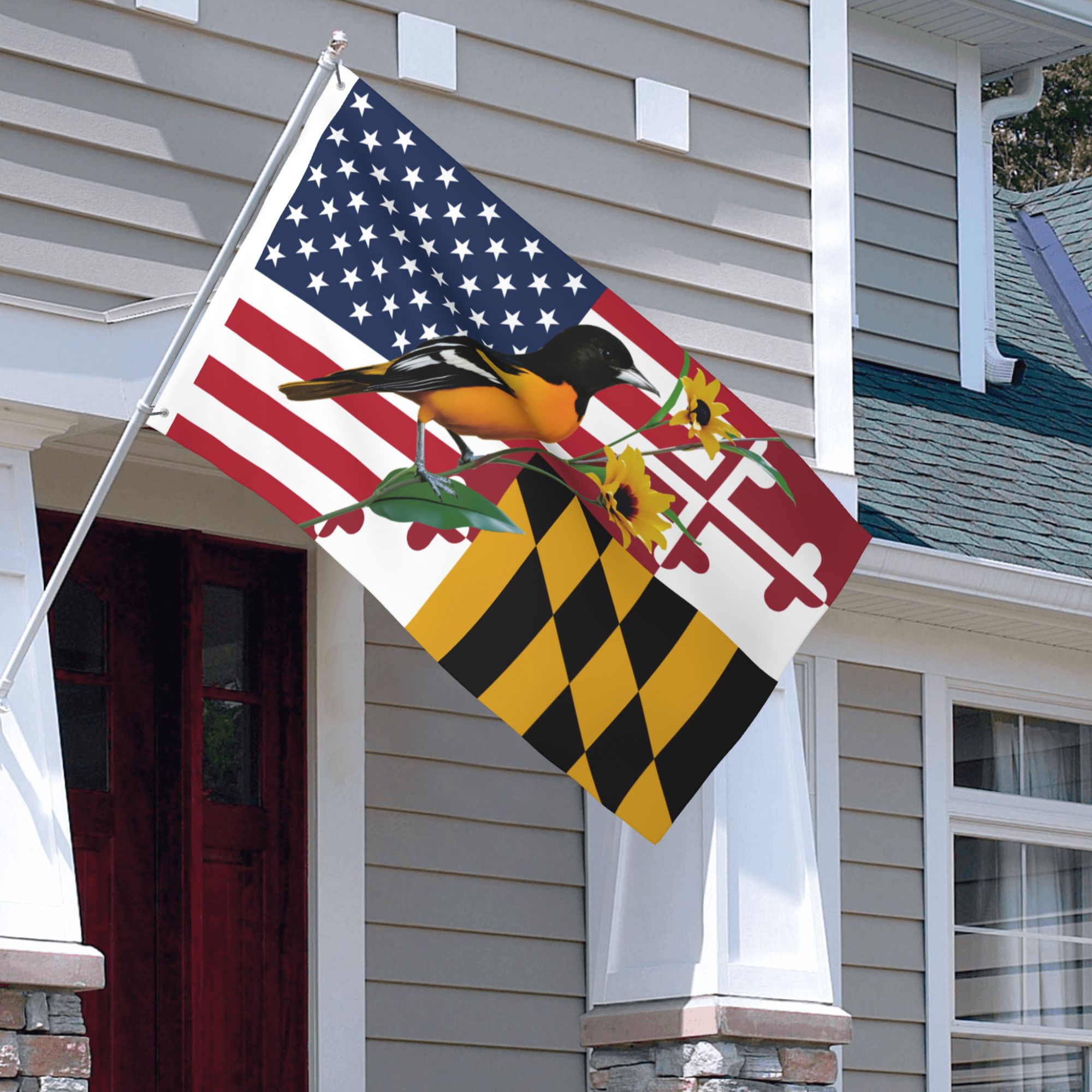 Maryland Grommet Flag Baltimore Oriole And Black-eyed Susan American Flag MDBOBES