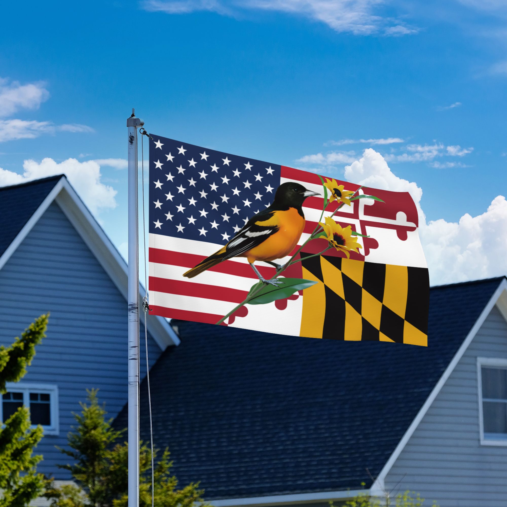 Maryland Grommet Flag Baltimore Oriole And Black-eyed Susan American Flag MDBOBES