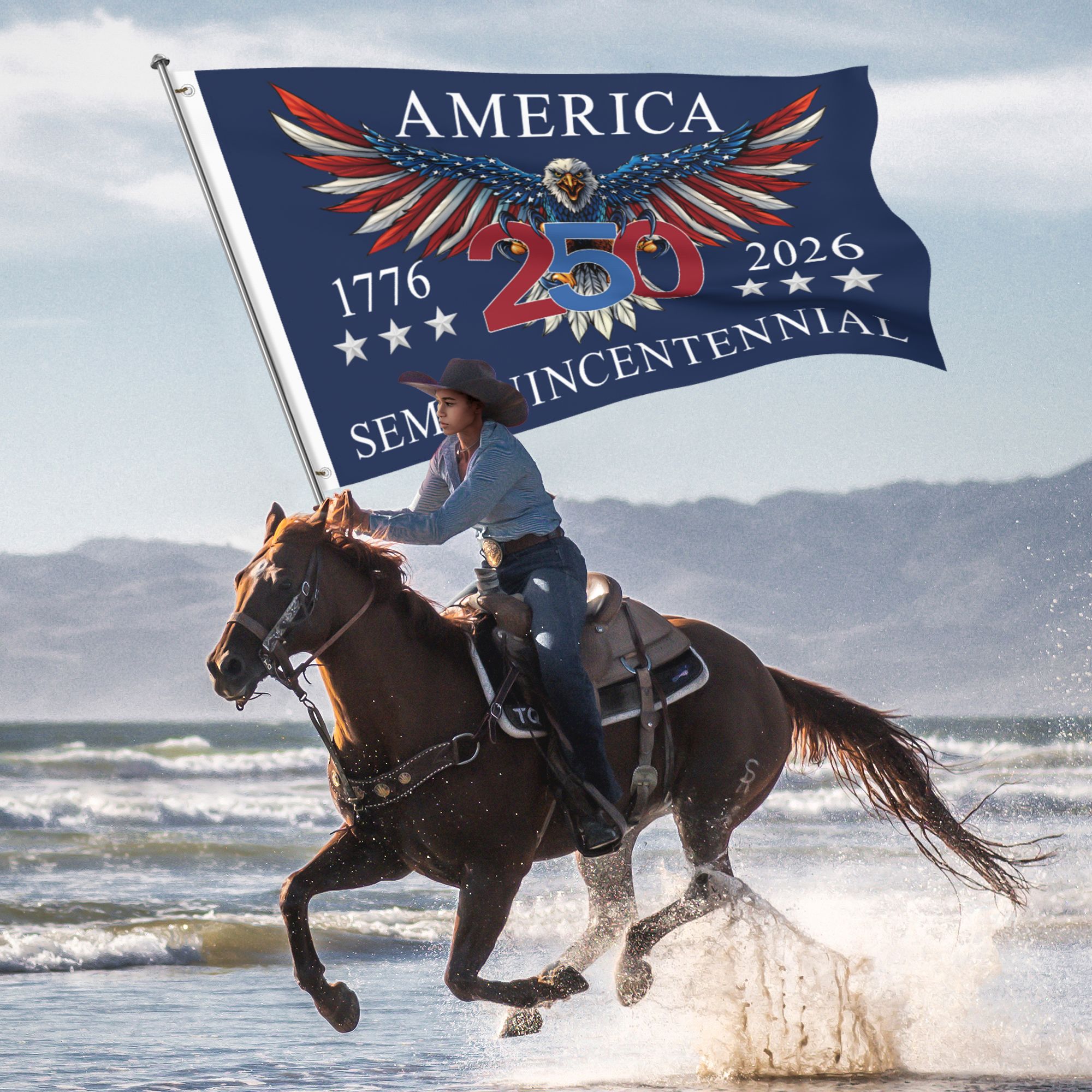 America 250th Anniversary Semiquincentennial Eagle Grommet Flag 1776-2026 USAMR2501