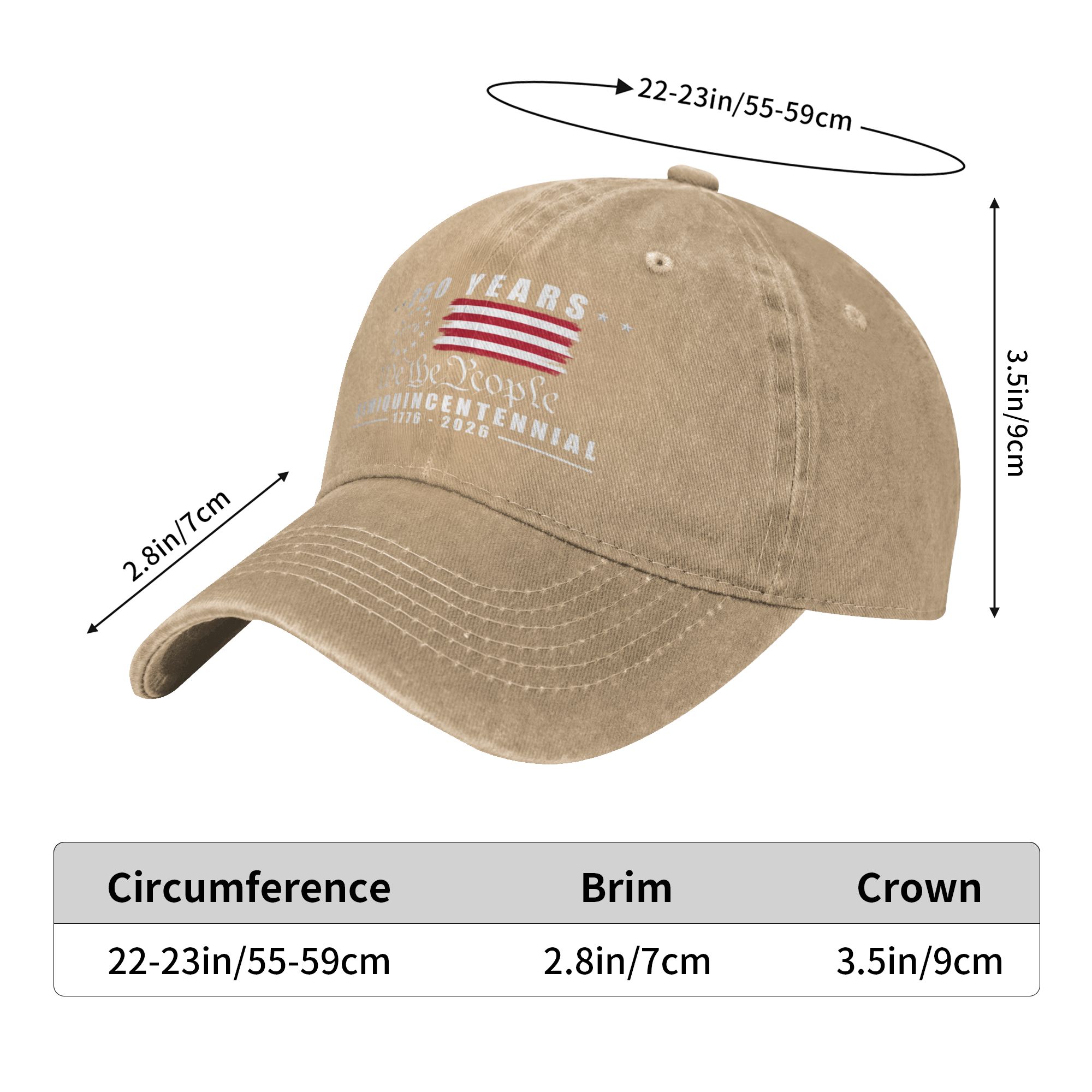 America 250th Anniversary Flag Baseball Cap "We The People" 1776–2026 Semiquincentennial Unisex Vintage Dad Hat