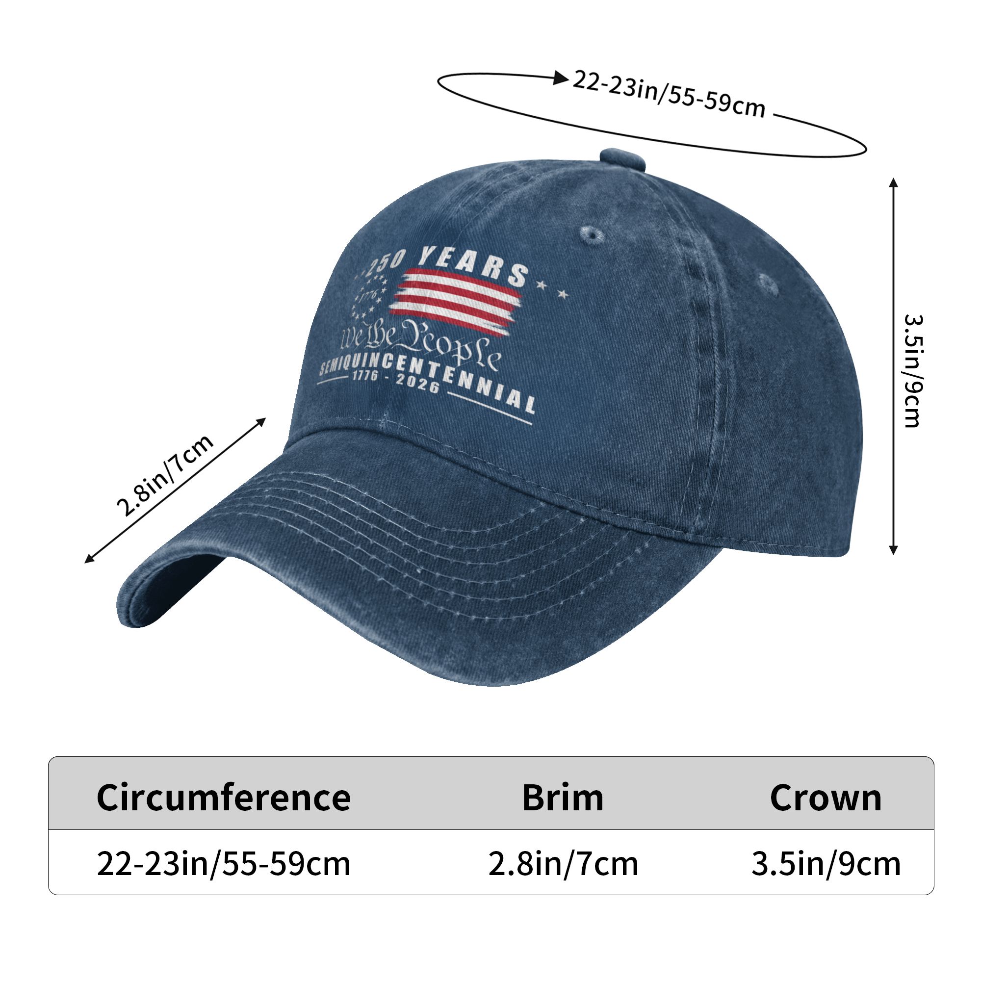 America 250th Anniversary Flag Baseball Cap "We The People" 1776–2026 Semiquincentennial Unisex Vintage Dad Hat