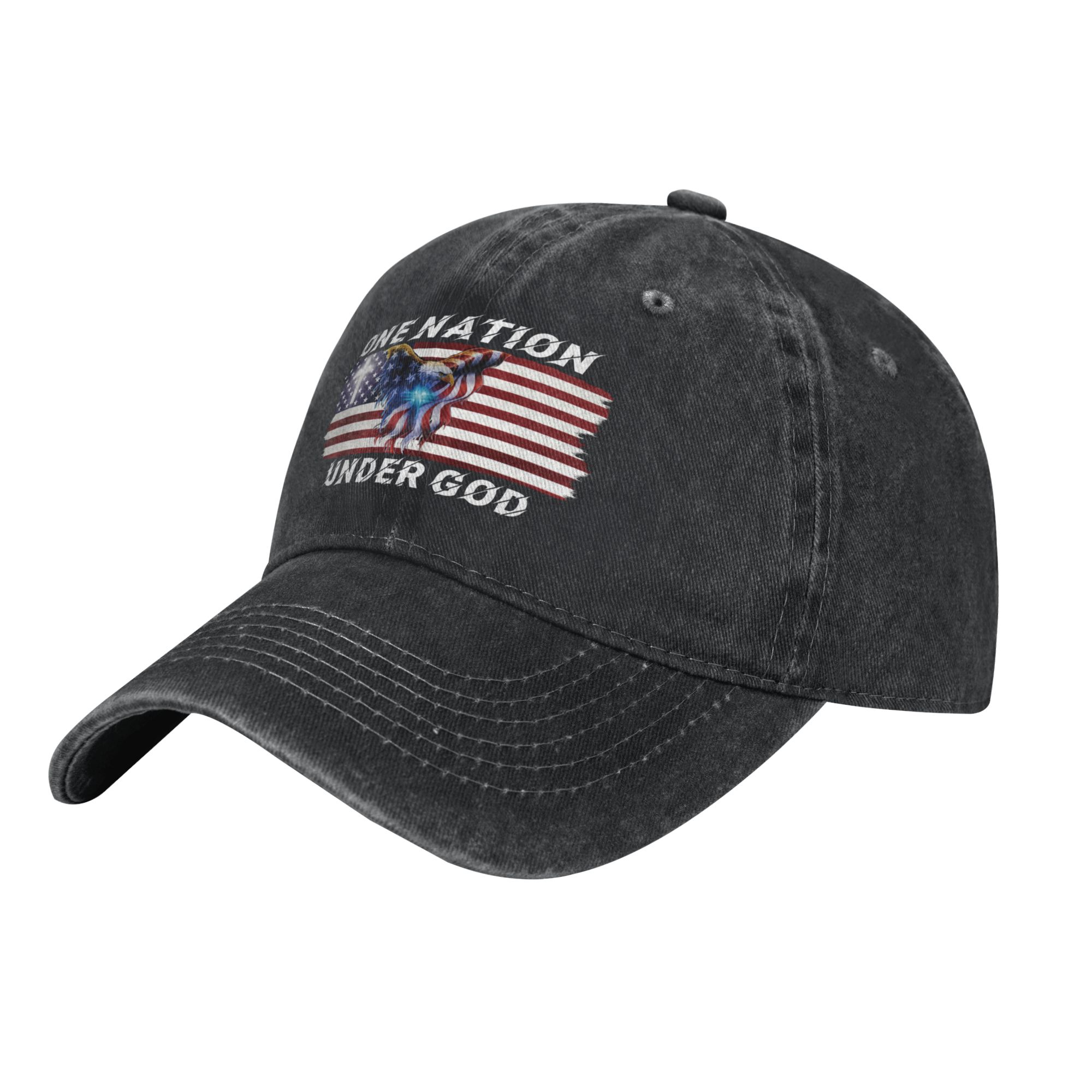 One Nation Under God Eagle Baseball Cap — Vintage Washed Dad Hat 