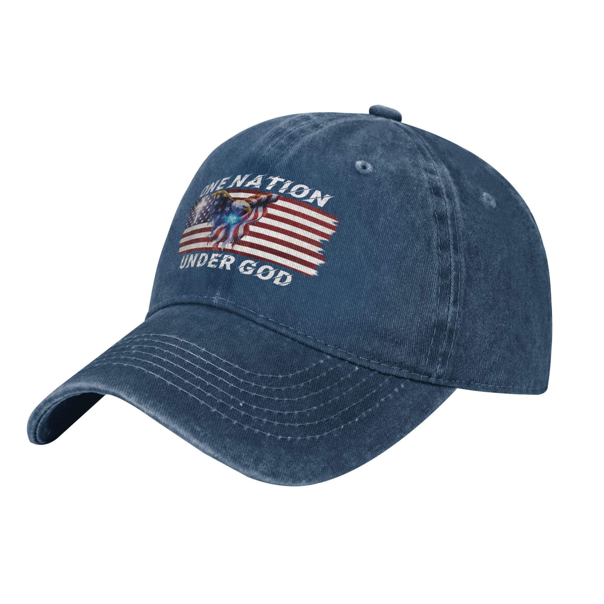 One Nation Under God Eagle Baseball Cap — Vintage Washed Dad Hat 