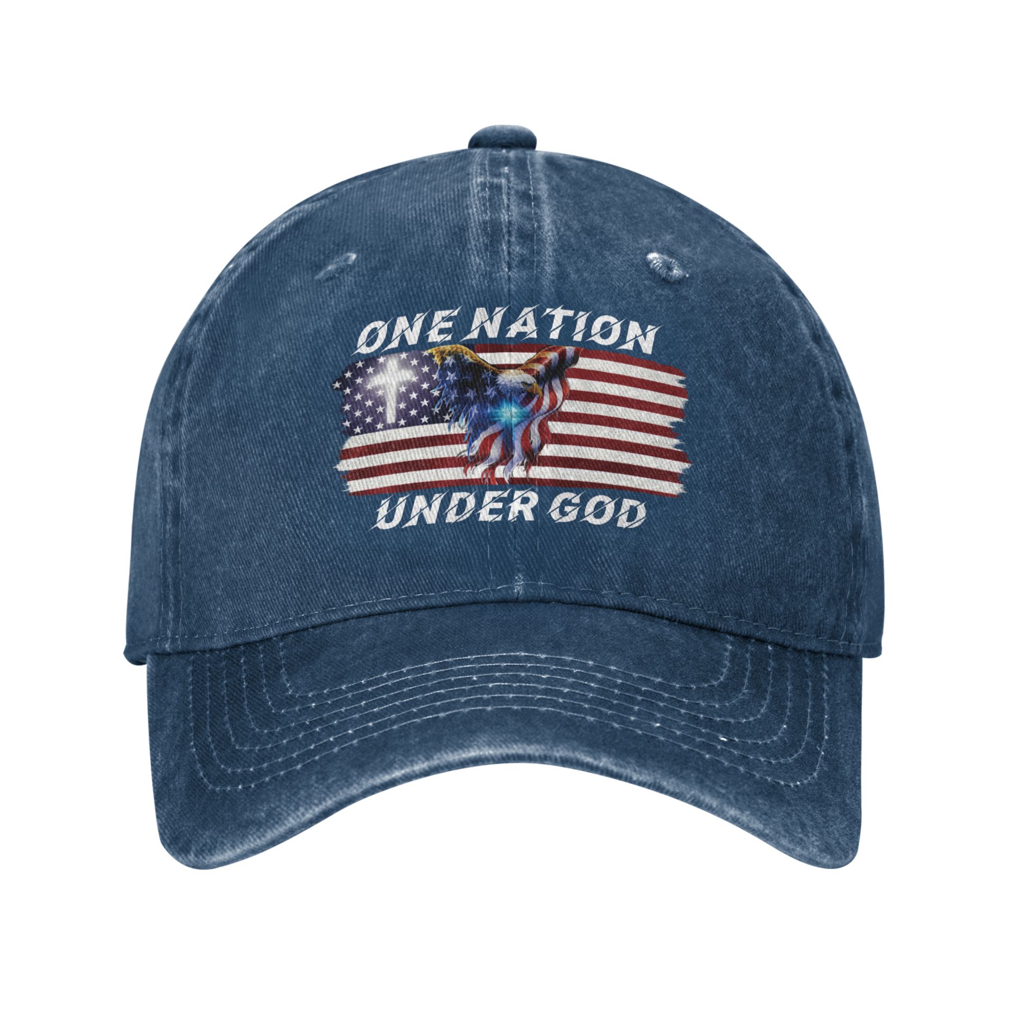 One Nation Under God Eagle Baseball Cap — Vintage Washed Dad Hat 