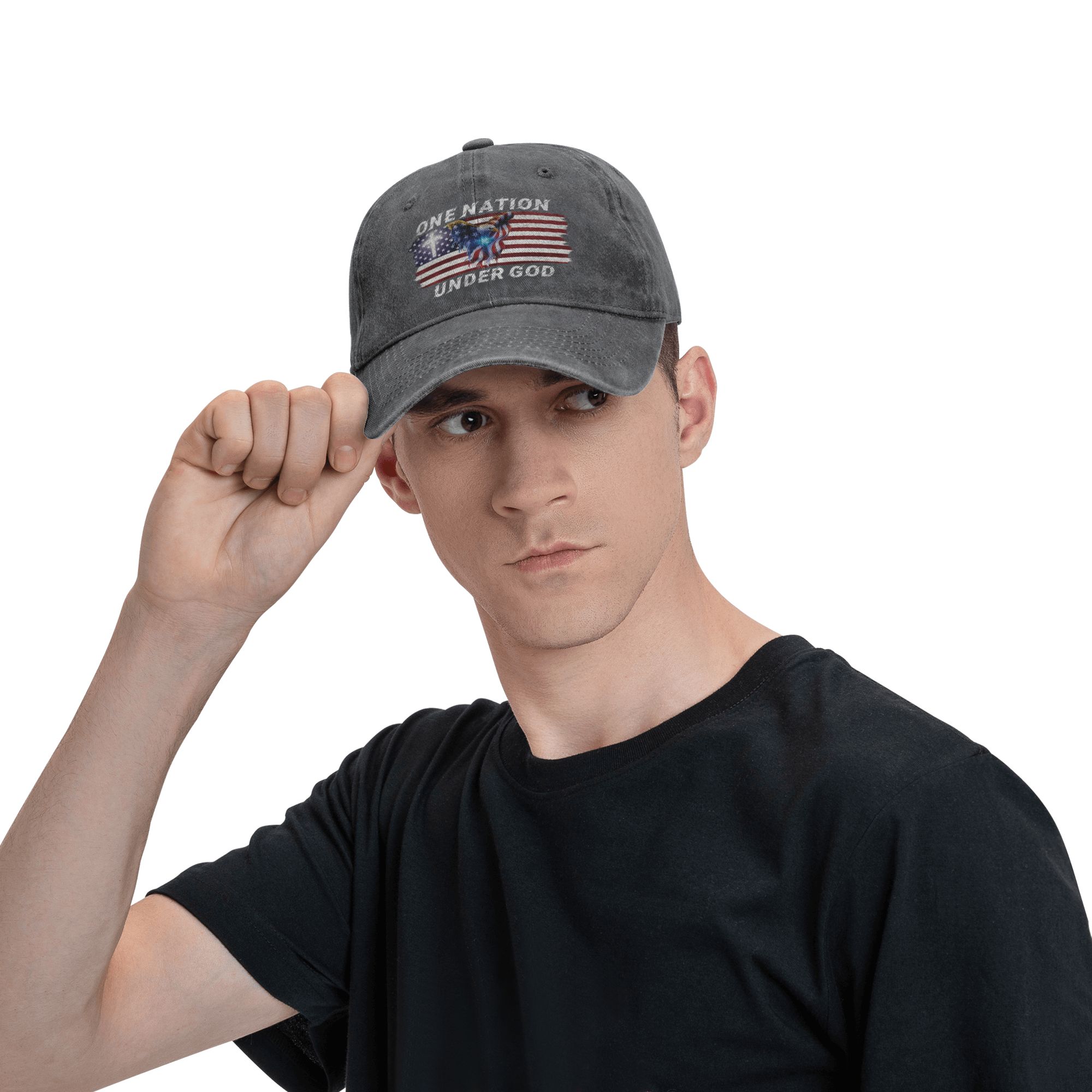 One Nation Under God Eagle Baseball Cap — Vintage Washed Dad Hat 