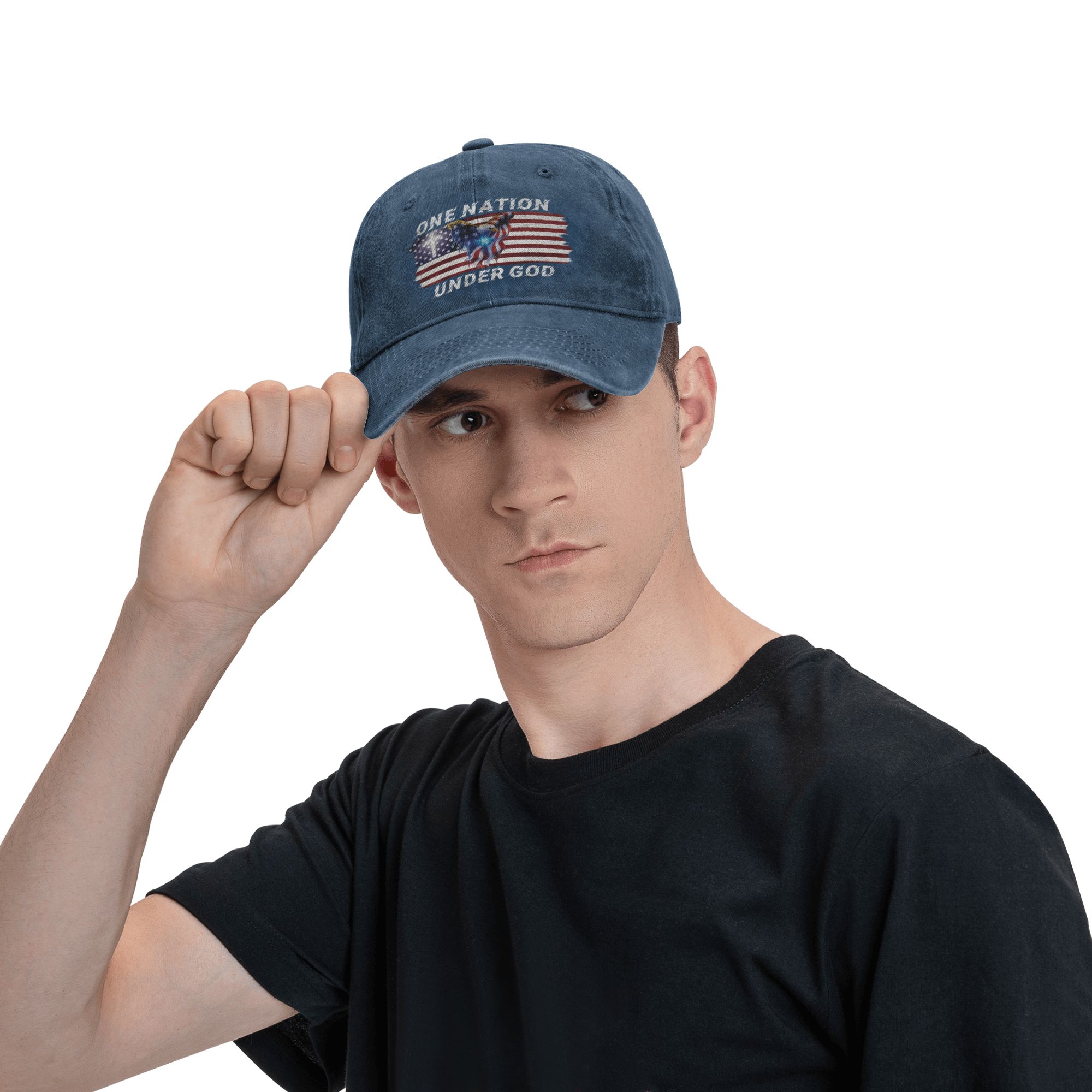 One Nation Under God Eagle Baseball Cap — Vintage Washed Dad Hat 