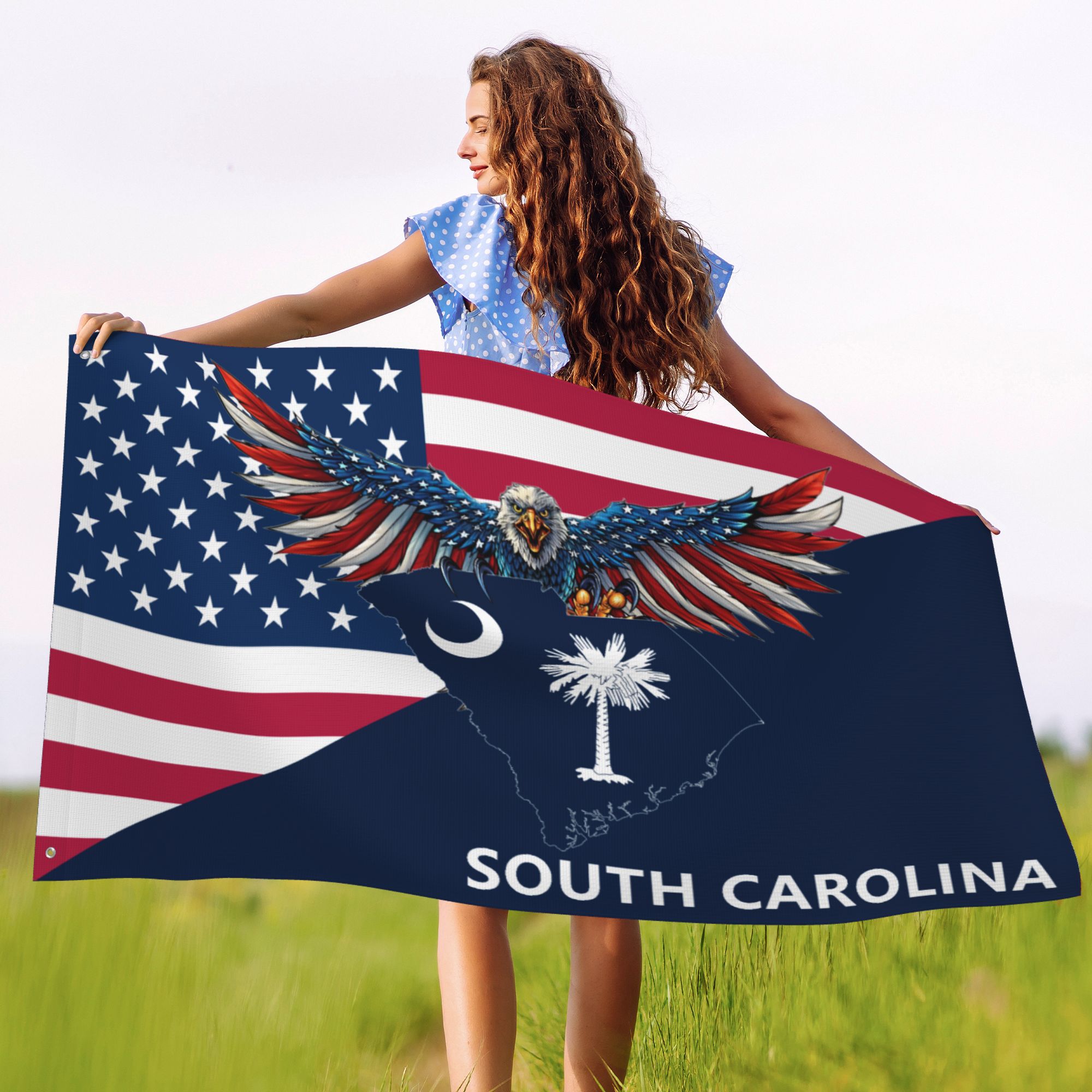 South Carolina Eagle Flag American South Carolina Map 3-Layer Heavy Grommet Flag SCEGLECL