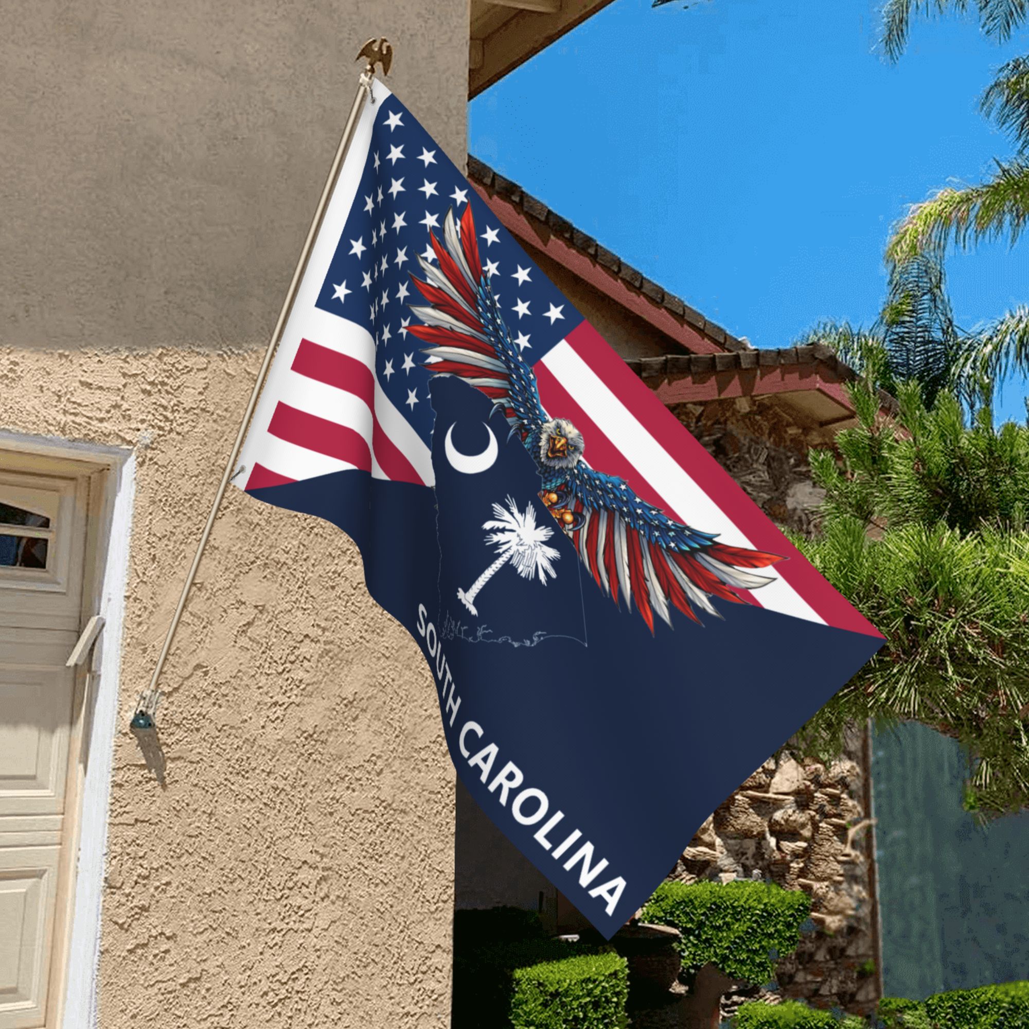 South Carolina Eagle Flag American South Carolina Map 3-Layer Heavy Grommet Flag SCEGLECL