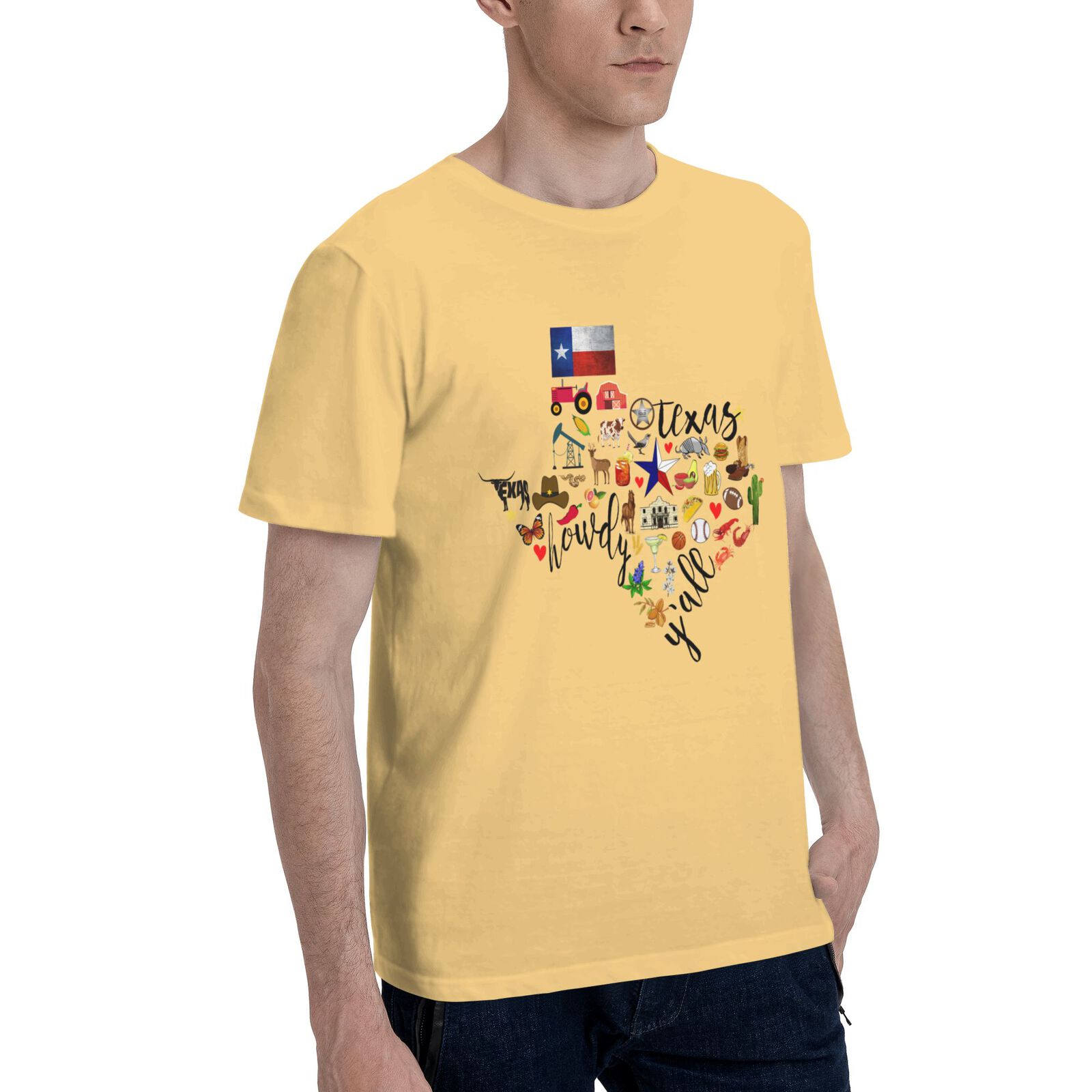 Texas Cowboy Map T-Shirt 100% Cotton Crew Neck Short Sleeve Texas Pride Home Tee CULTSTV303