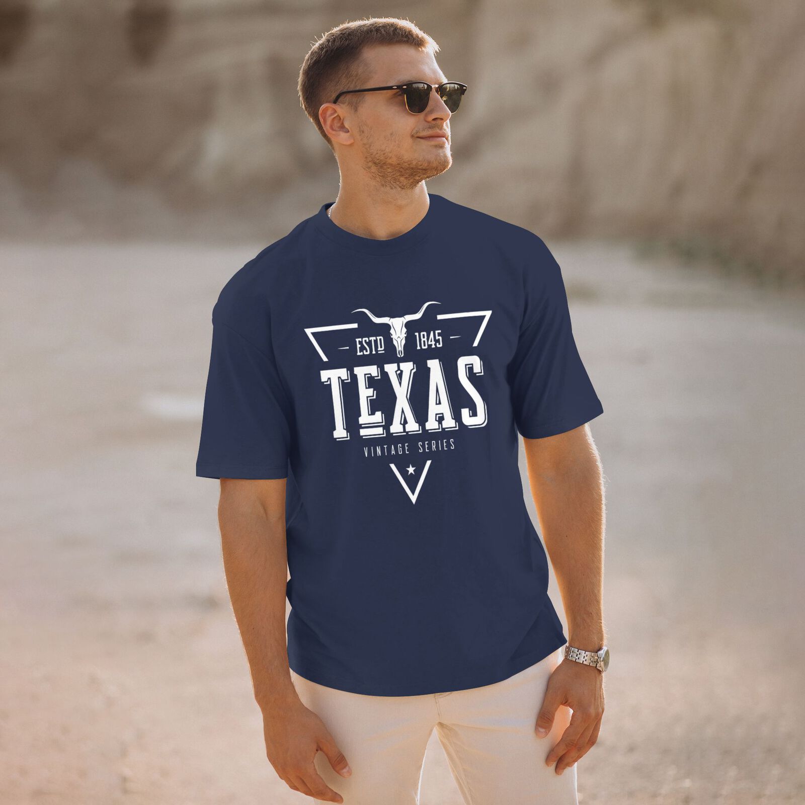 Texas ESTD 1845 T-Shirt 100% Cotton Crew Neck Short Sleeve T-Shirt Vintage Series CULTSTV302