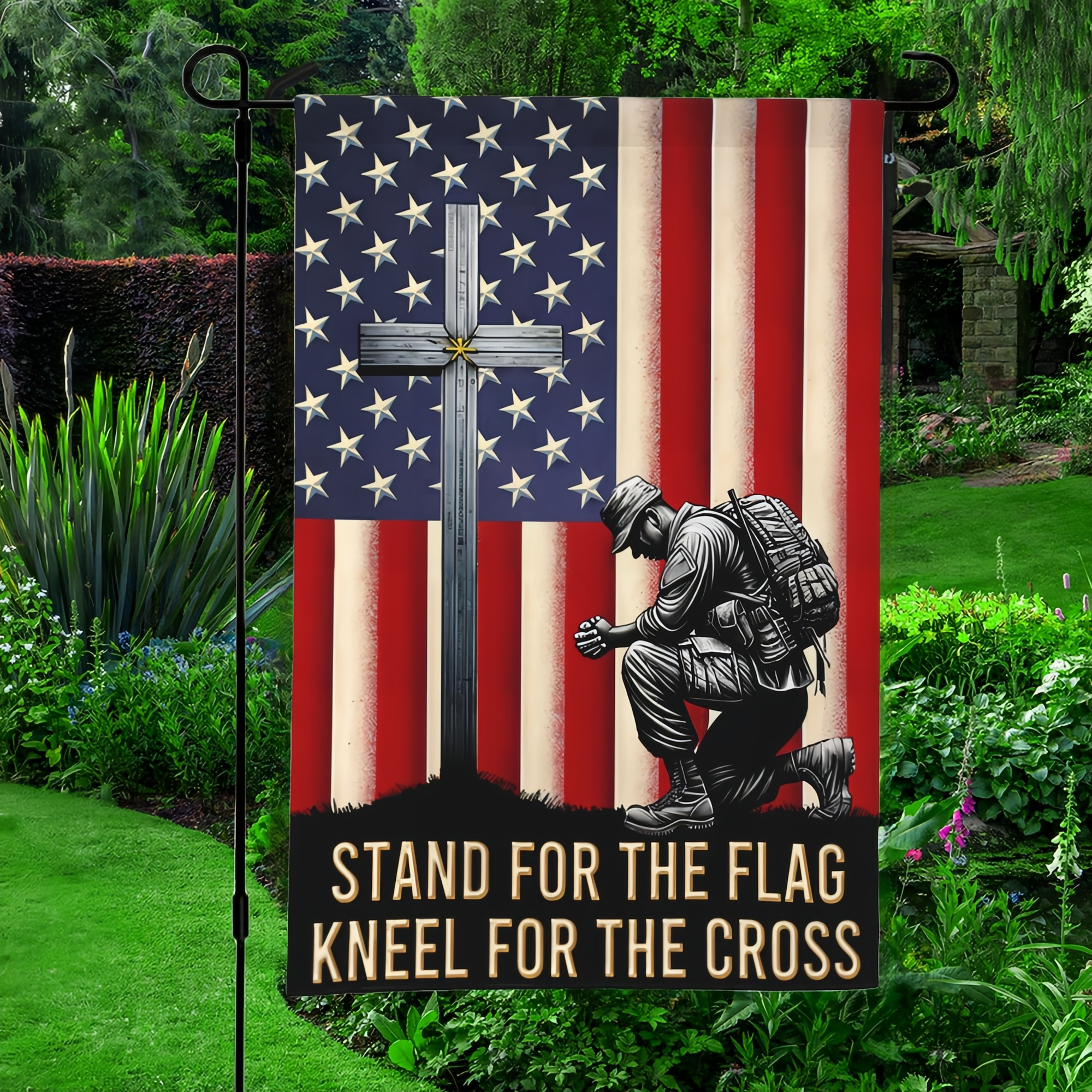 American Veteran Flag With Cross Veteran Day Christ Flag Stand For The Flag Kneel For The Cross