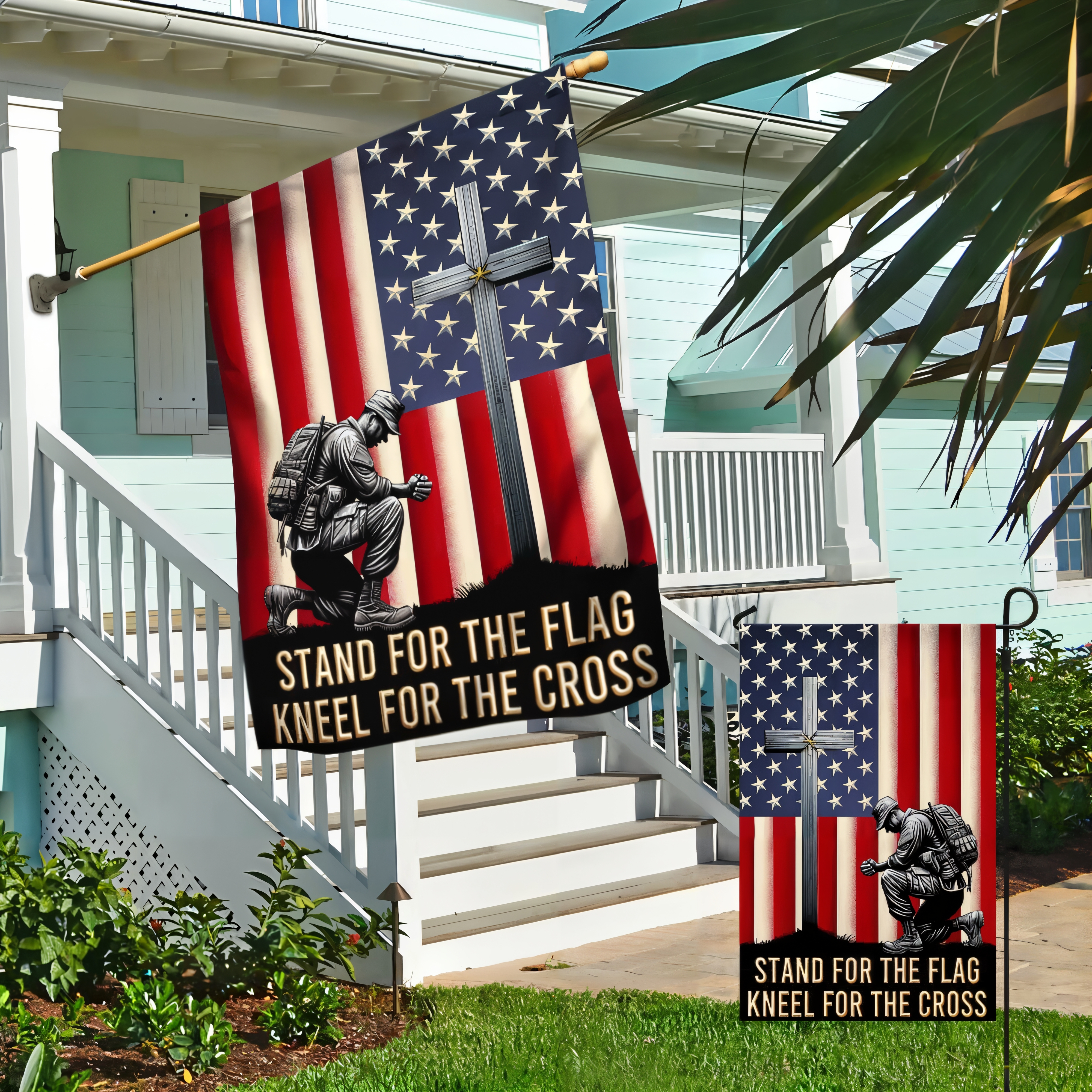 American Veteran Flag With Cross Veteran Day Christ Flag Stand For The Flag Kneel For The Cross