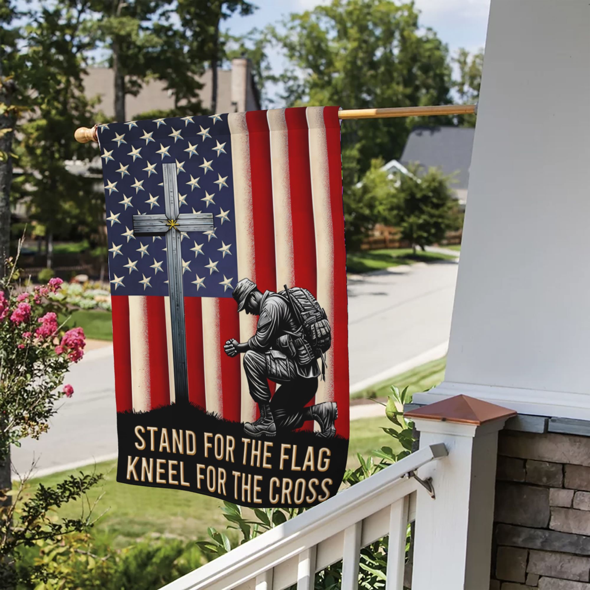 American Veteran Flag With Cross Veteran Day Christ Flag Stand For The Flag Kneel For The Cross