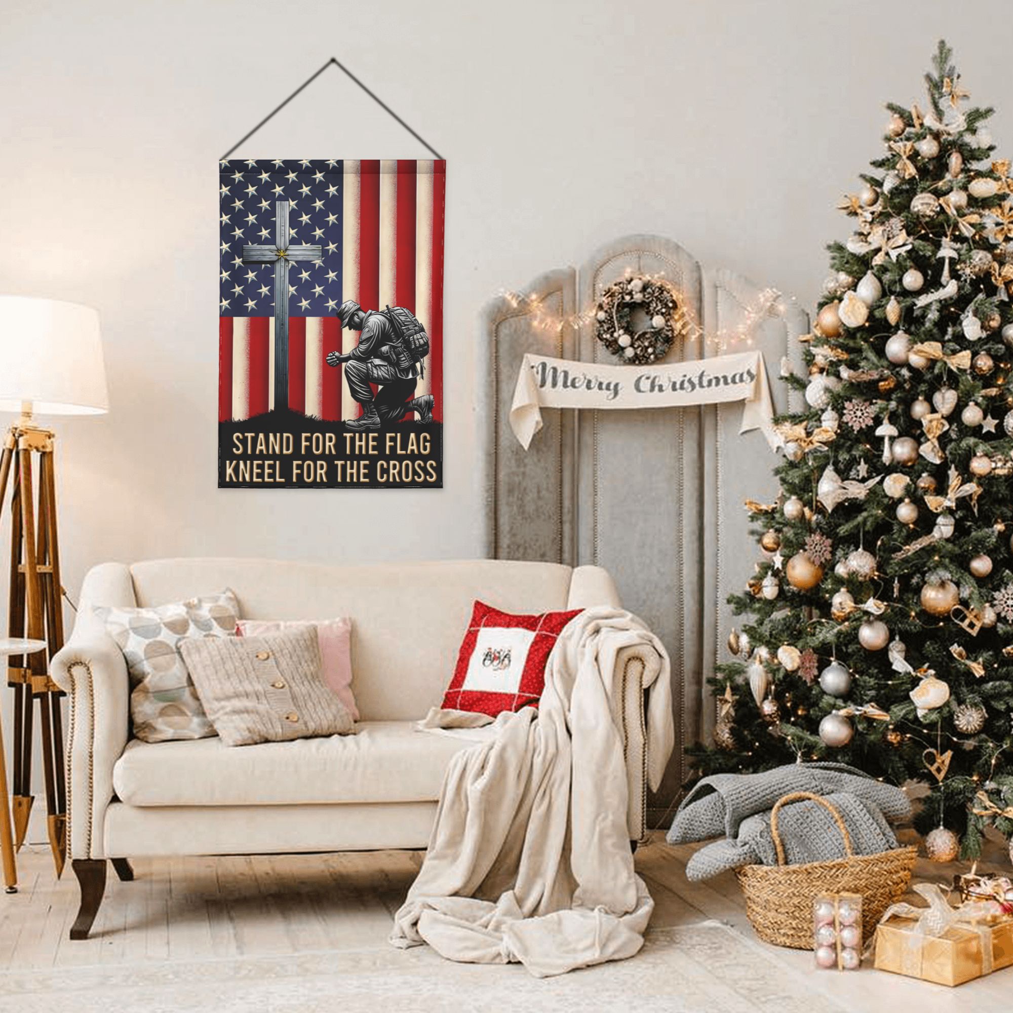 American Veteran Flag With Cross Veteran Day Christ Flag Stand For The Flag Kneel For The Cross
