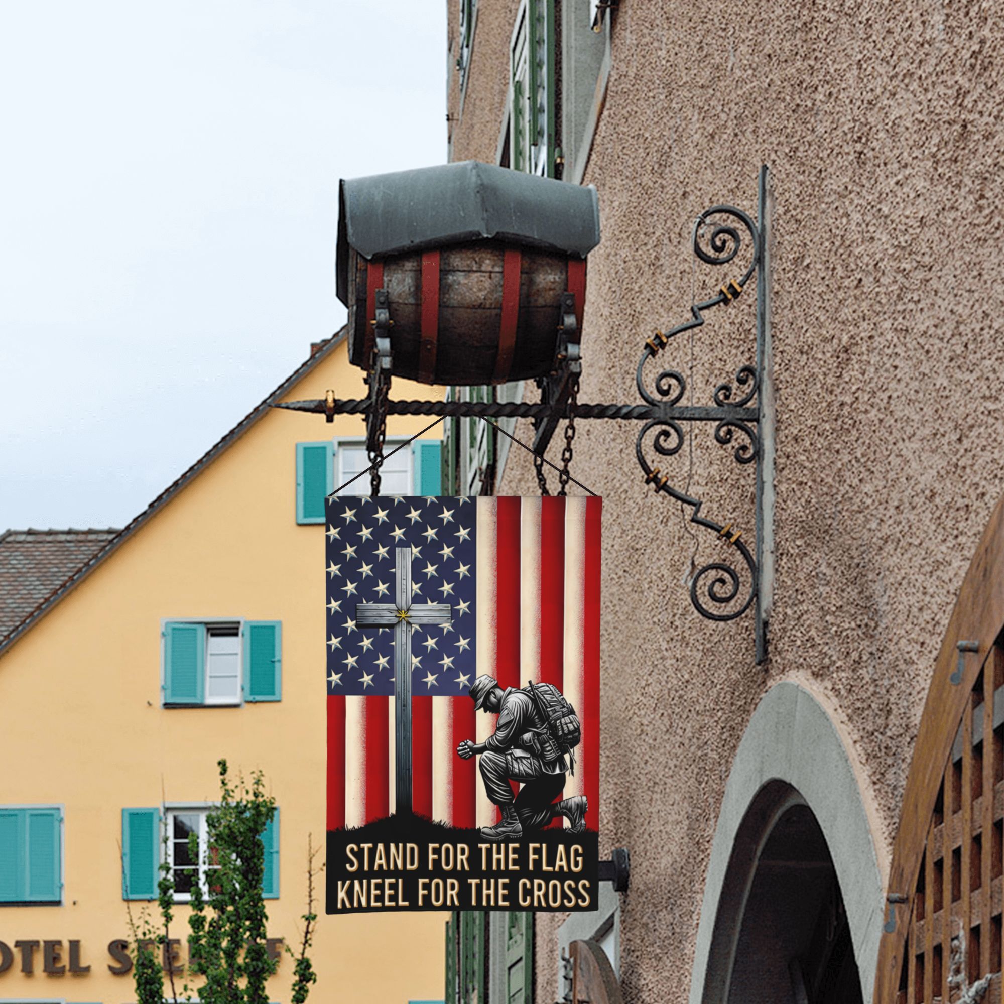American Veteran Flag With Cross Veteran Day Christ Flag Stand For The Flag Kneel For The Cross