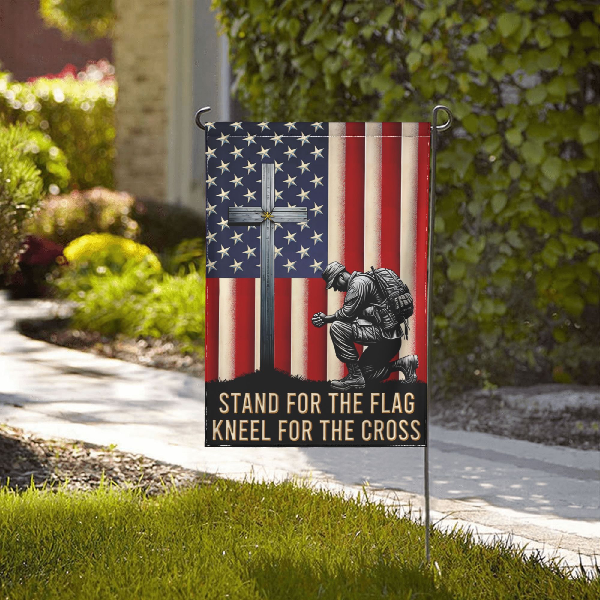 American Veteran Flag With Cross Veteran Day Christ Flag Stand For The Flag Kneel For The Cross