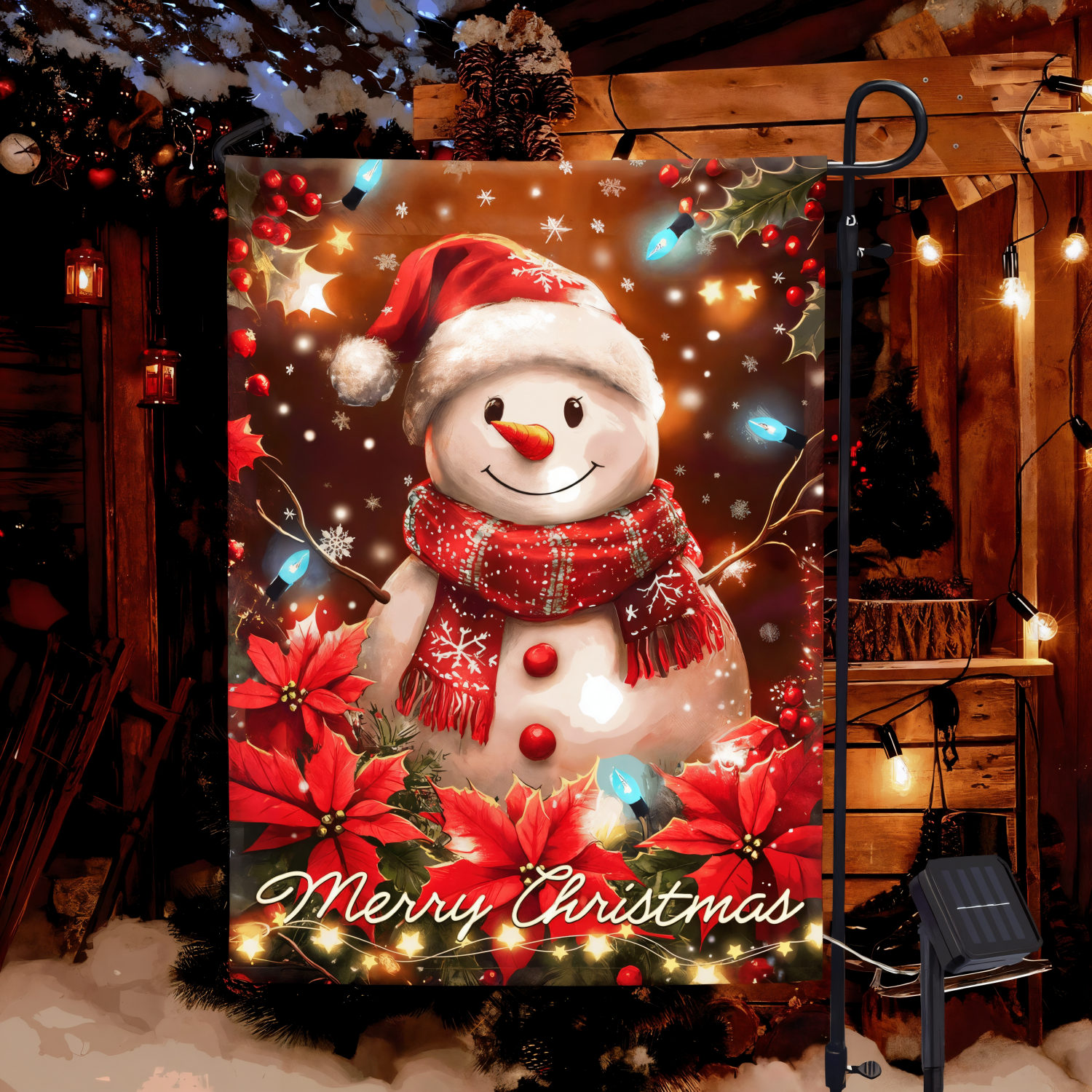 Snowman Christmas Solar LED Holiday Winter Garden Flag CUL4836