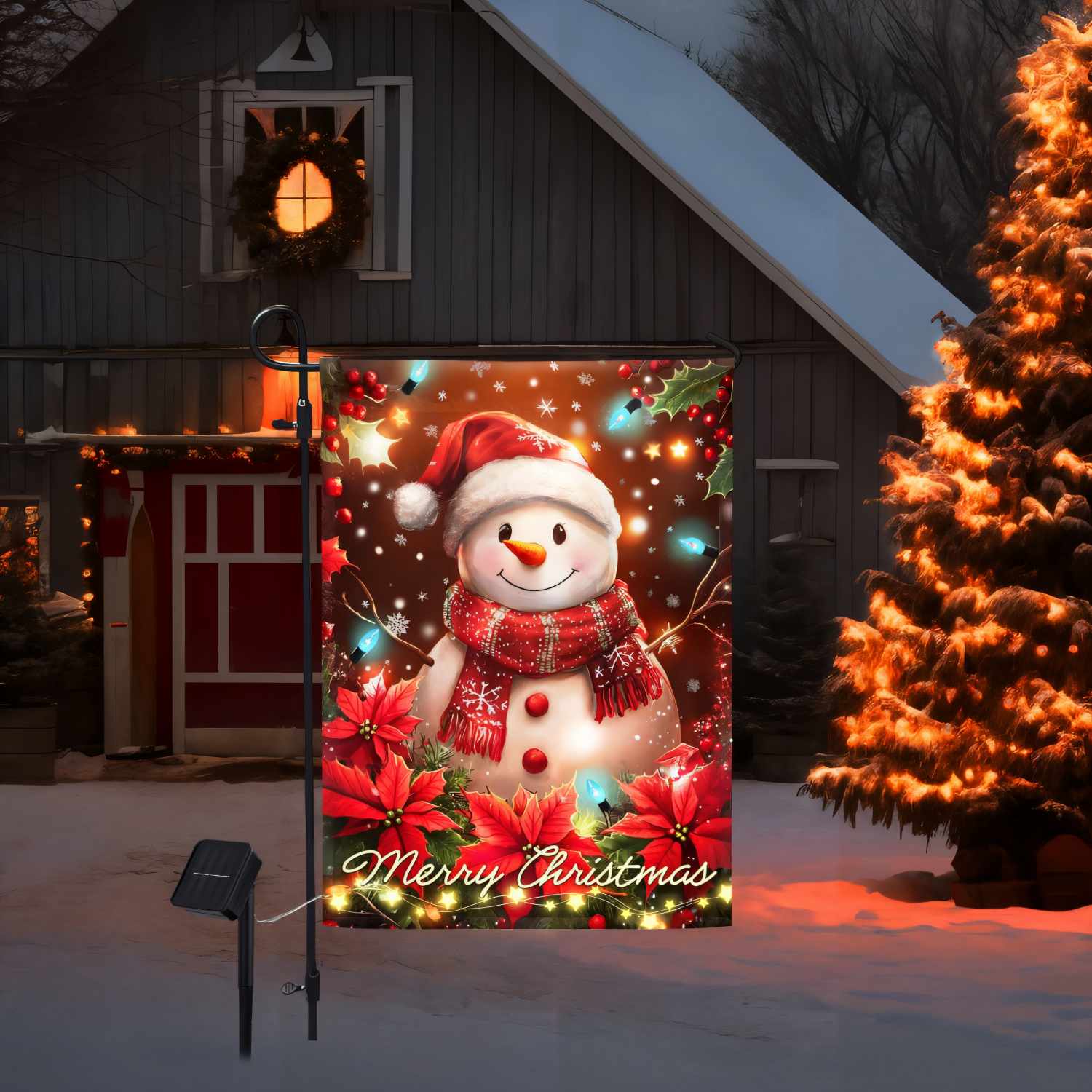 Snowman Christmas Solar LED Holiday Winter Garden Flag CUL4836