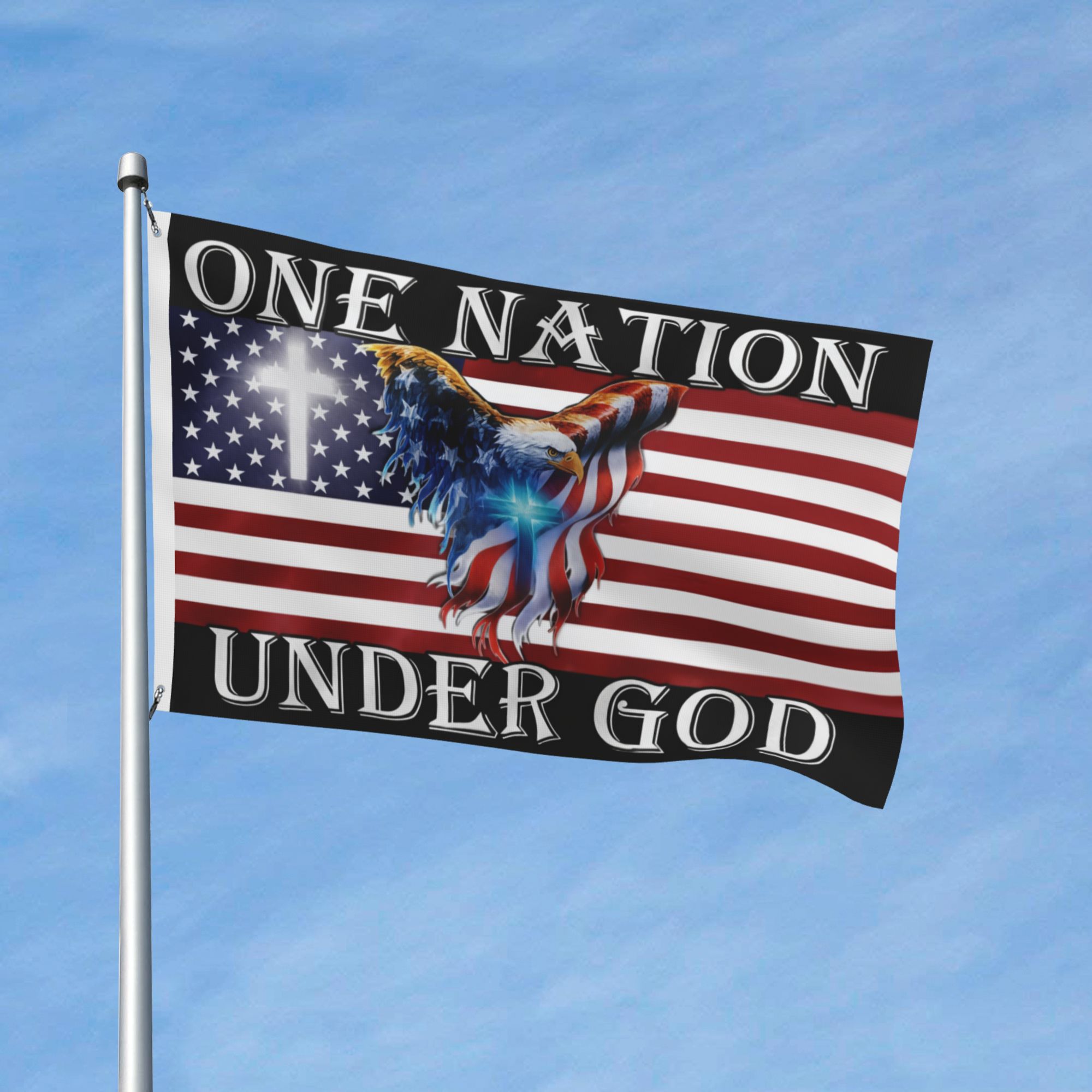 One Nation Under God American Eagle Grommet Flag