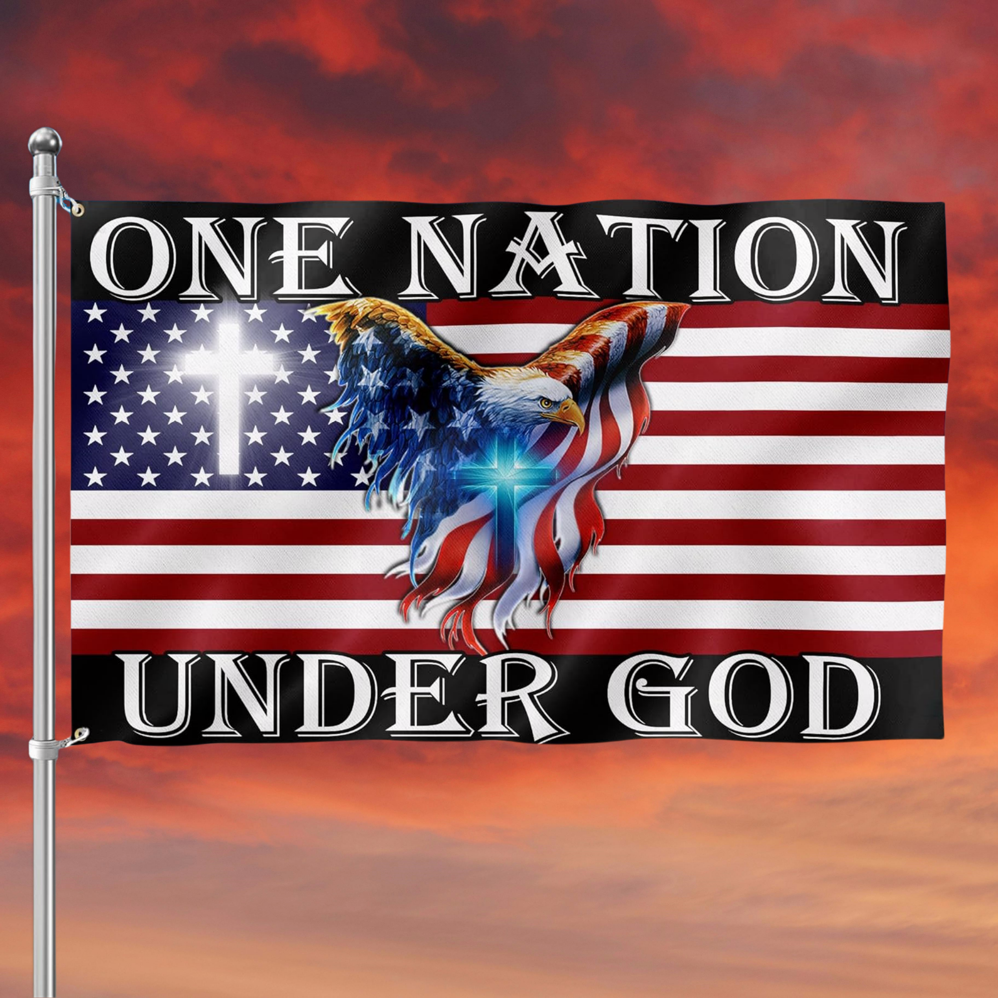 One Nation Under God American Eagle Grommet Flag