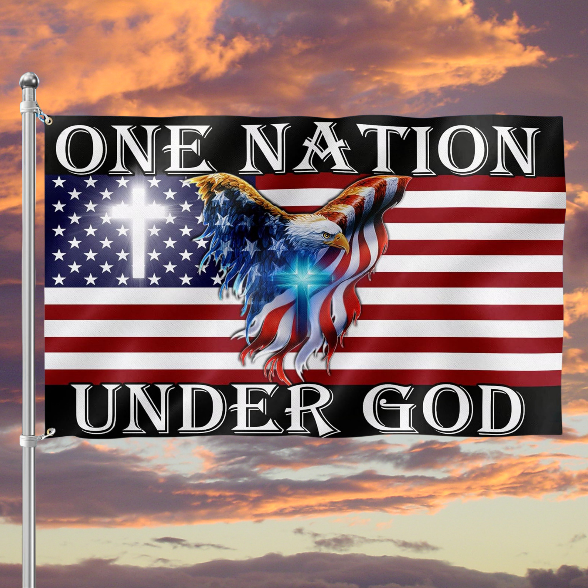 One Nation Under God American Eagle Grommet Flag