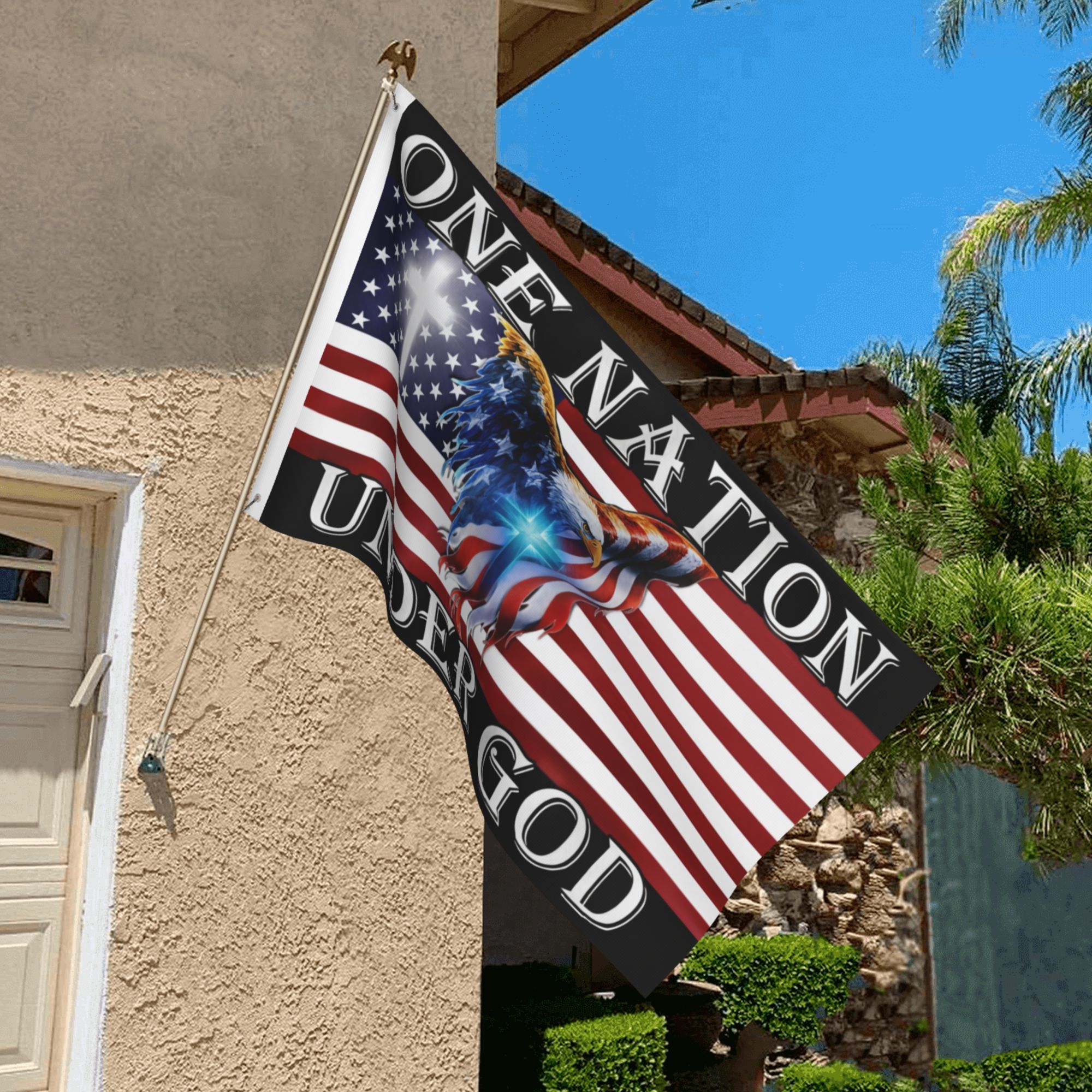 One Nation Under God American Eagle Grommet Flag