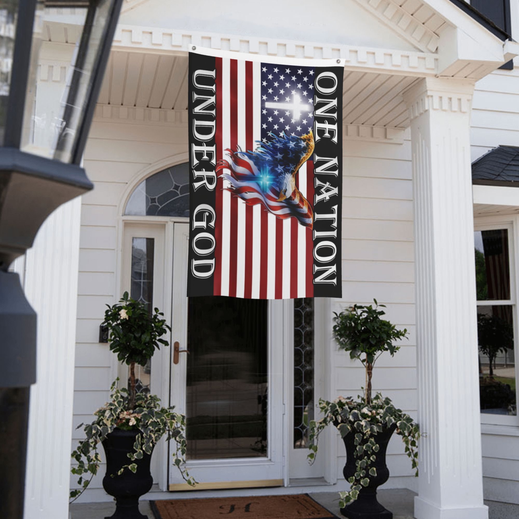 One Nation Under God American Eagle Grommet Flag